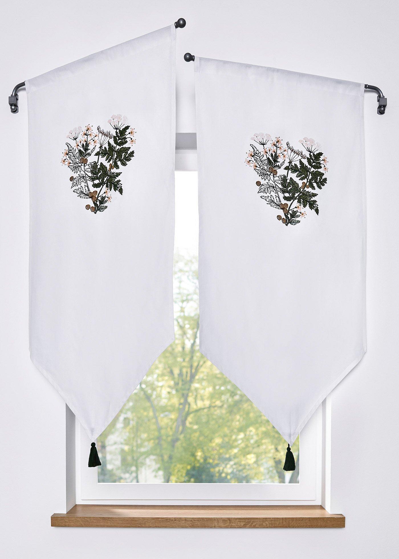 Vitrage en coton bio avec broderie (1 pce.)