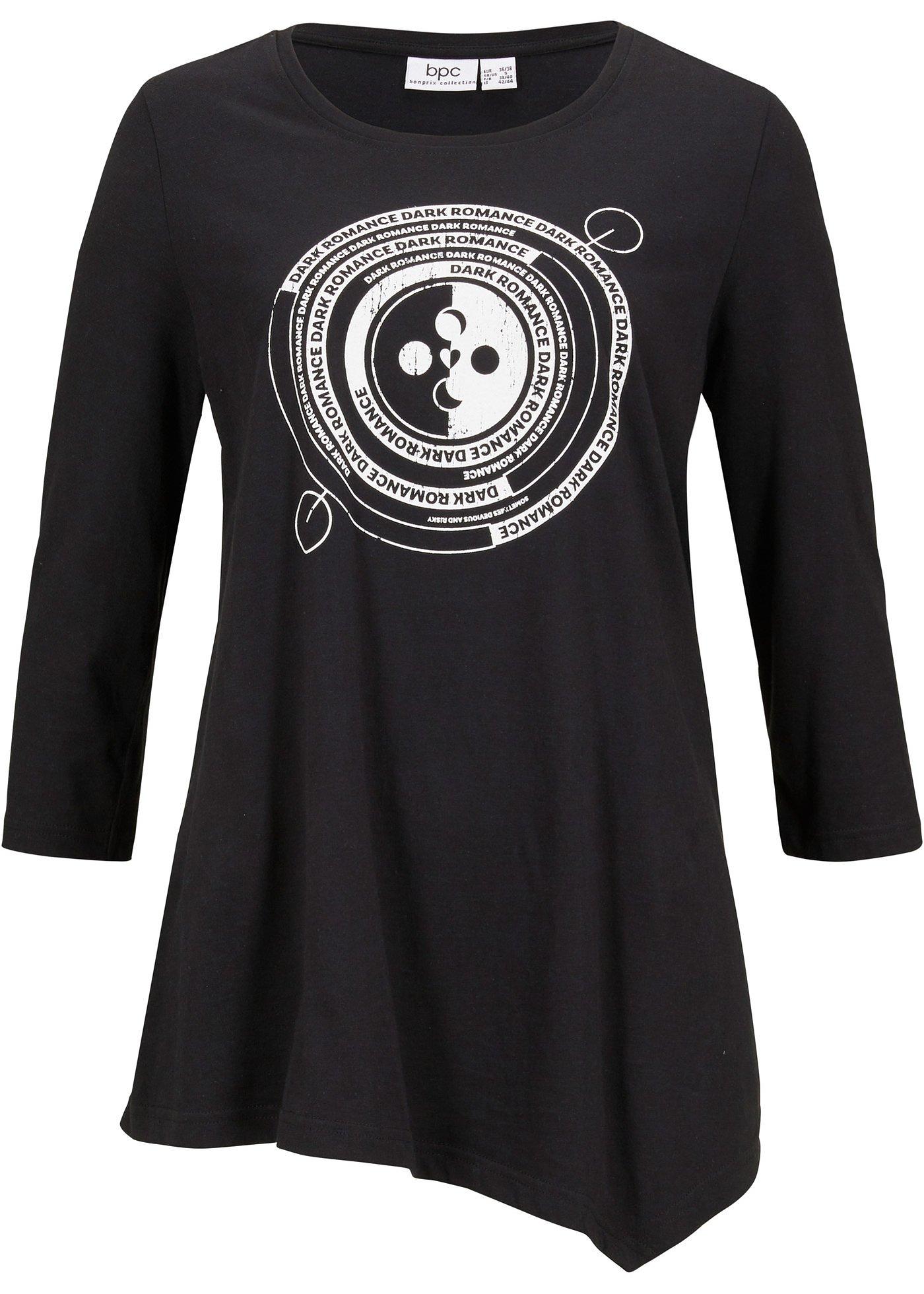 T-shirt à pans avec imprimé, manches 3/4