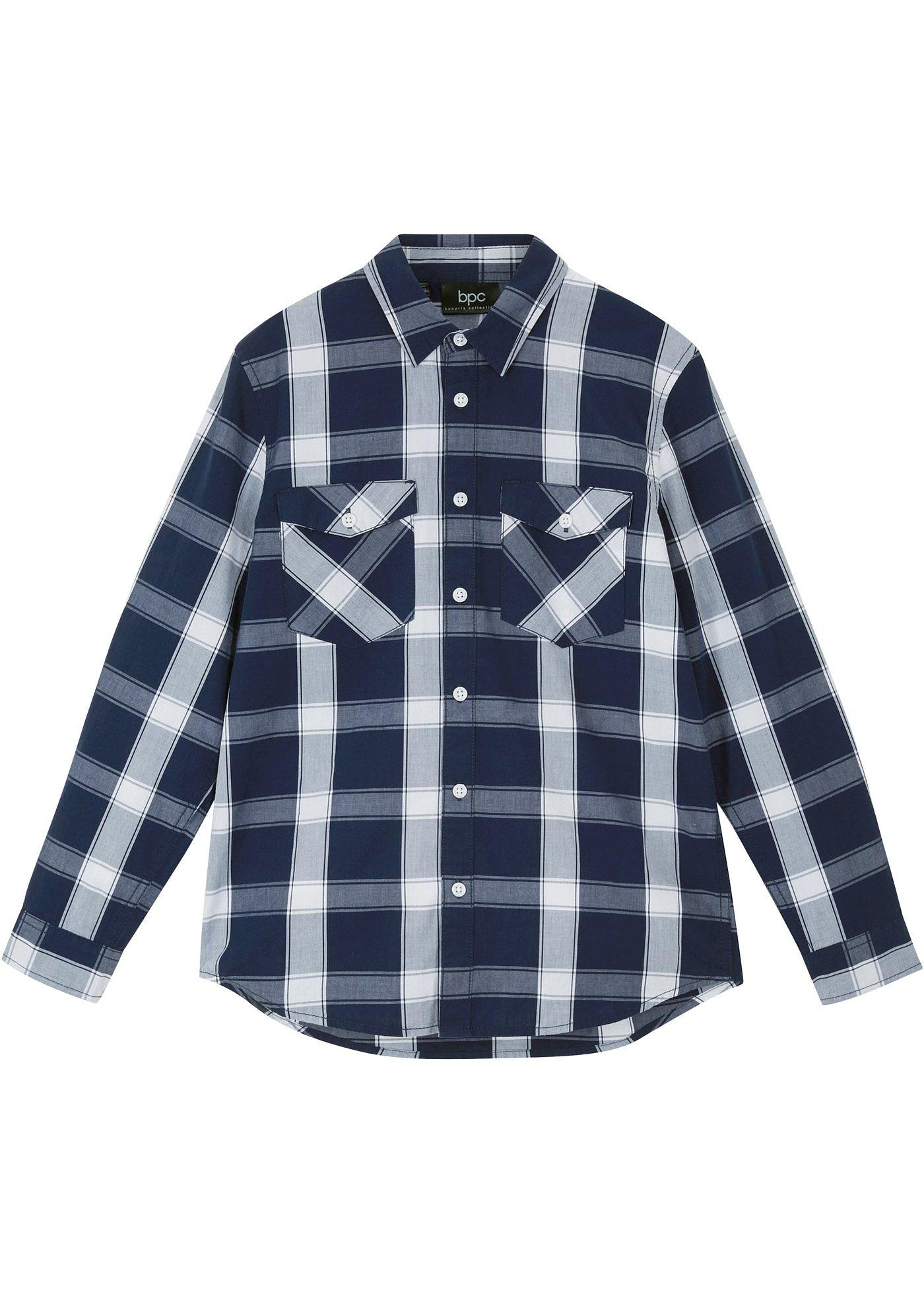 Chemise manches longues garçon à carreaux et imprimé