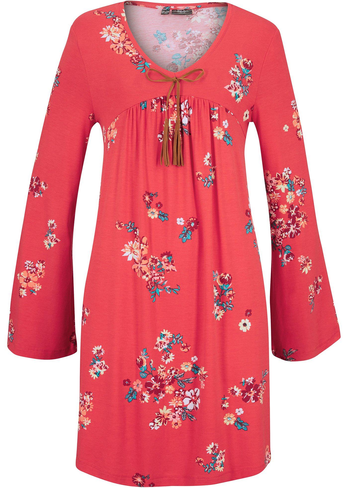 Robe fluide imprimée, manches longues