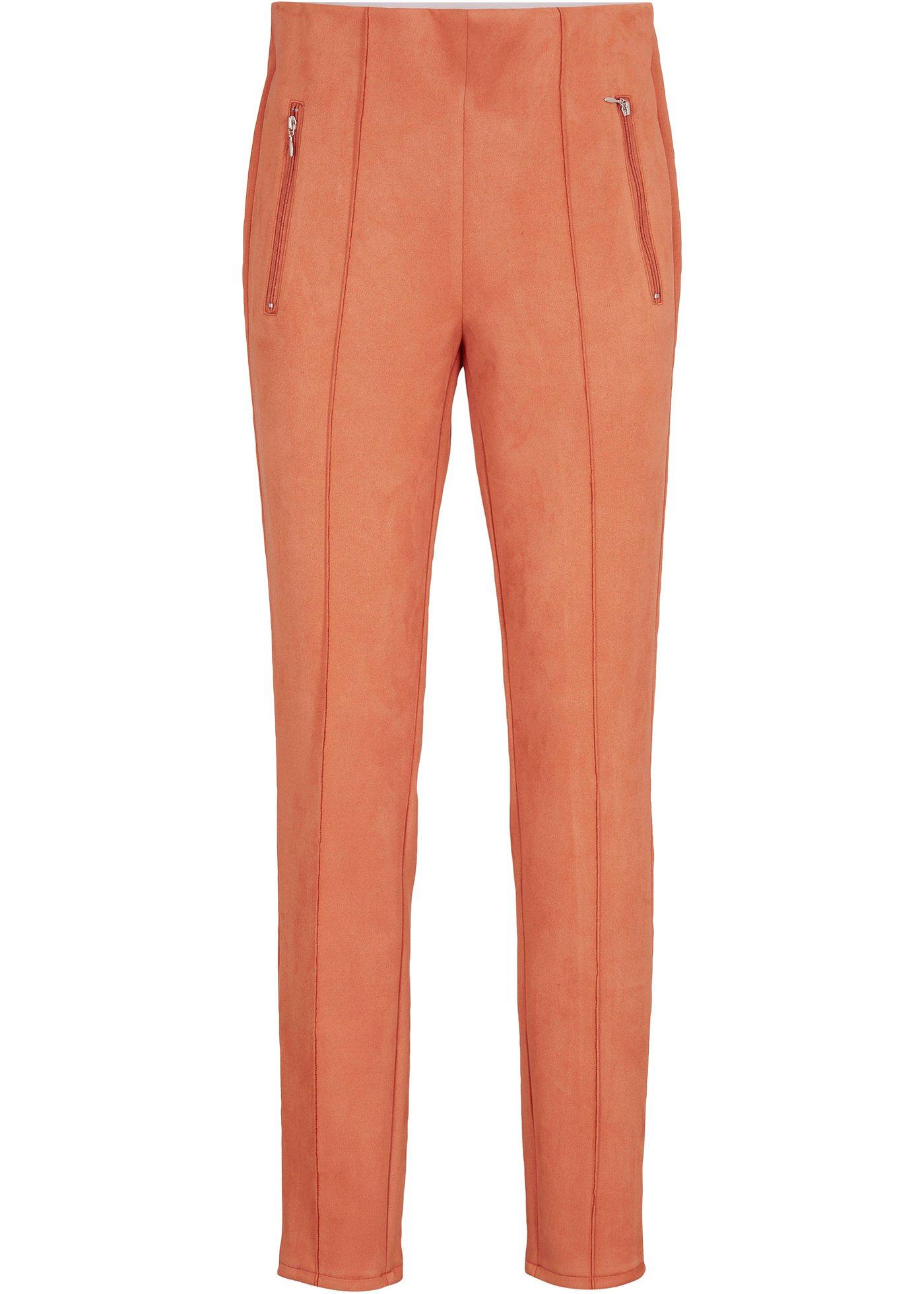 Pantalon synthétique imitation cuir velours avec passepoil et taille confortable, Straight