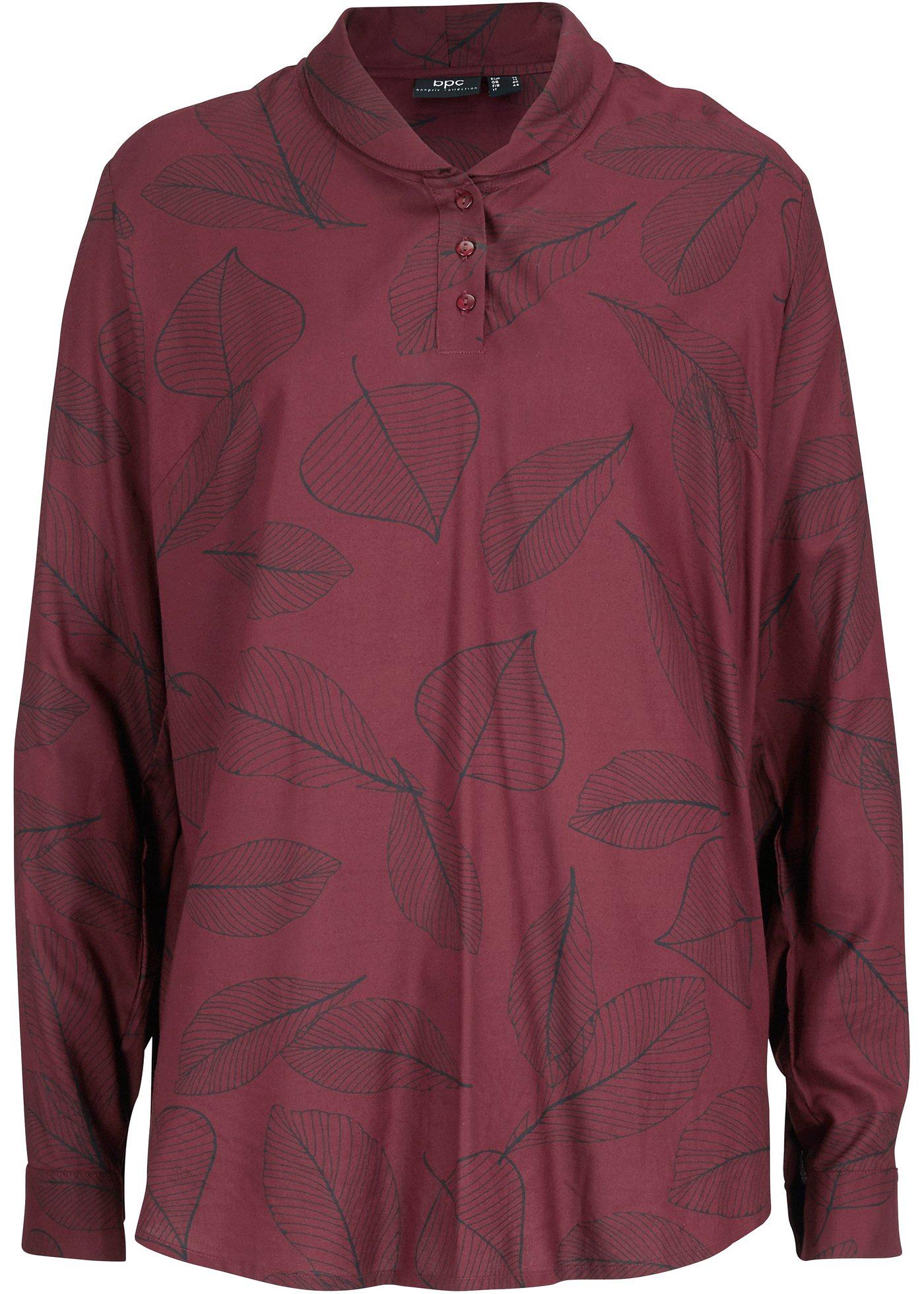 Blouse imprimée avec col Henley, manches longues