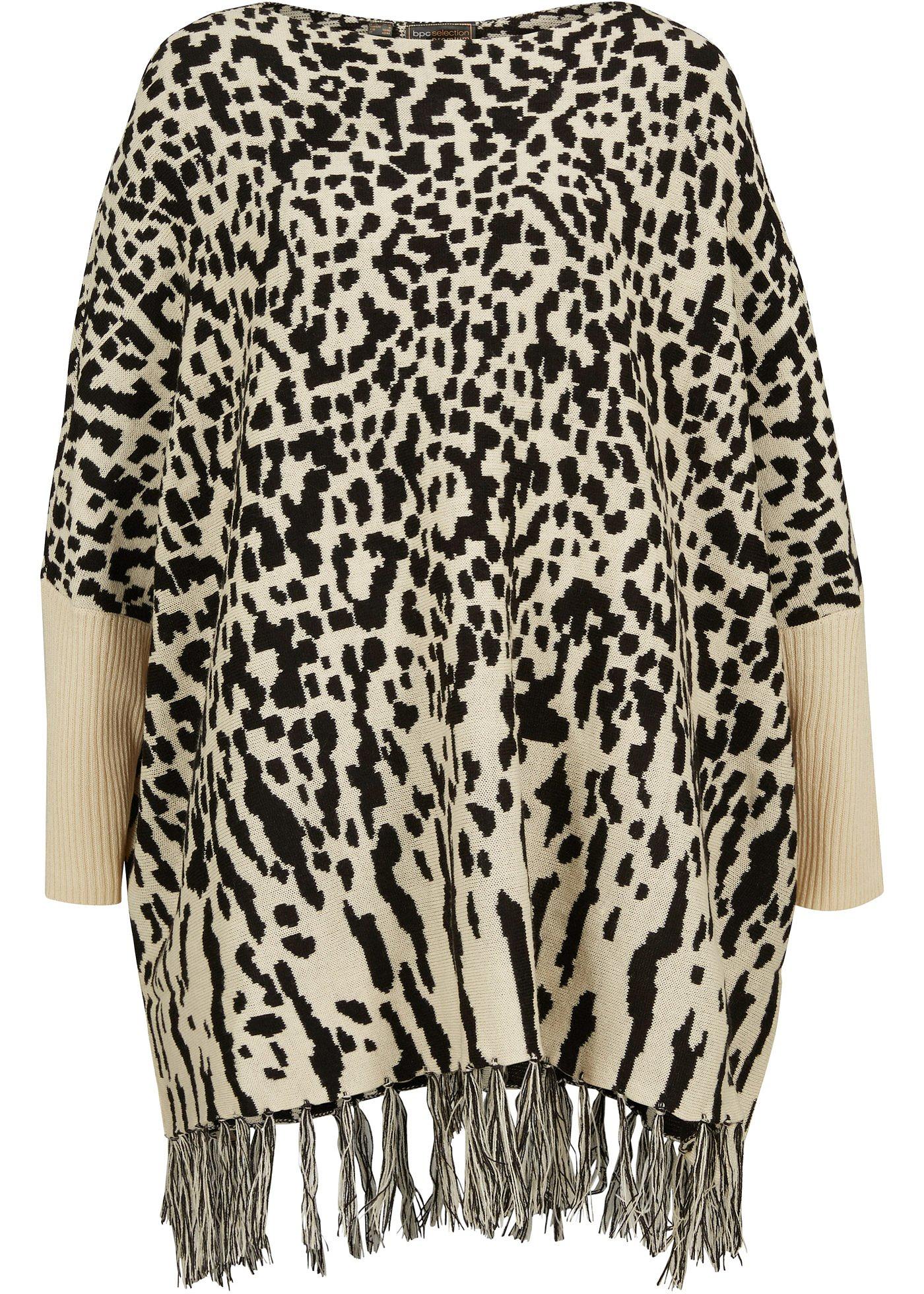 Pull poncho à motif animal