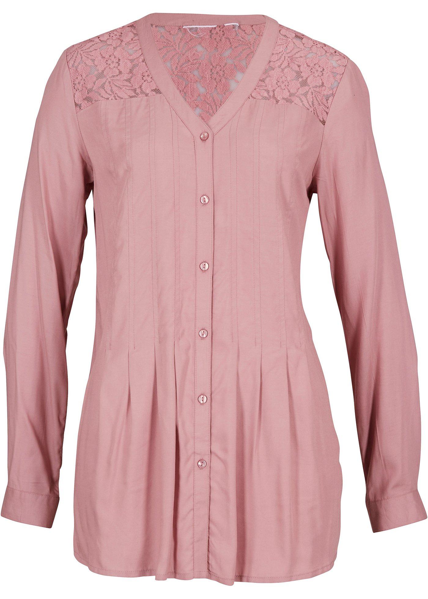 Chemisier long en viscose durable avec empiècement en dentelle