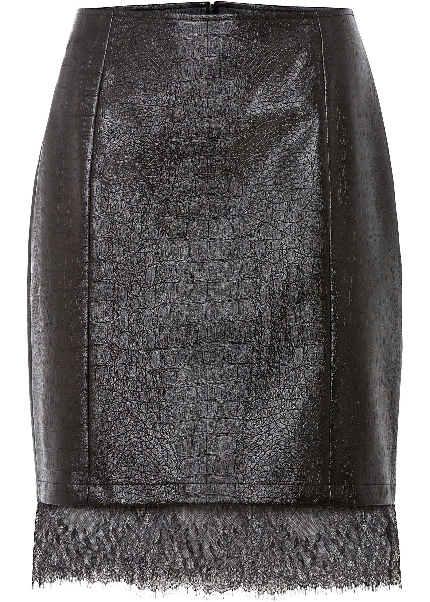 Jupe en synthétique imitation cuir avec dentelle
