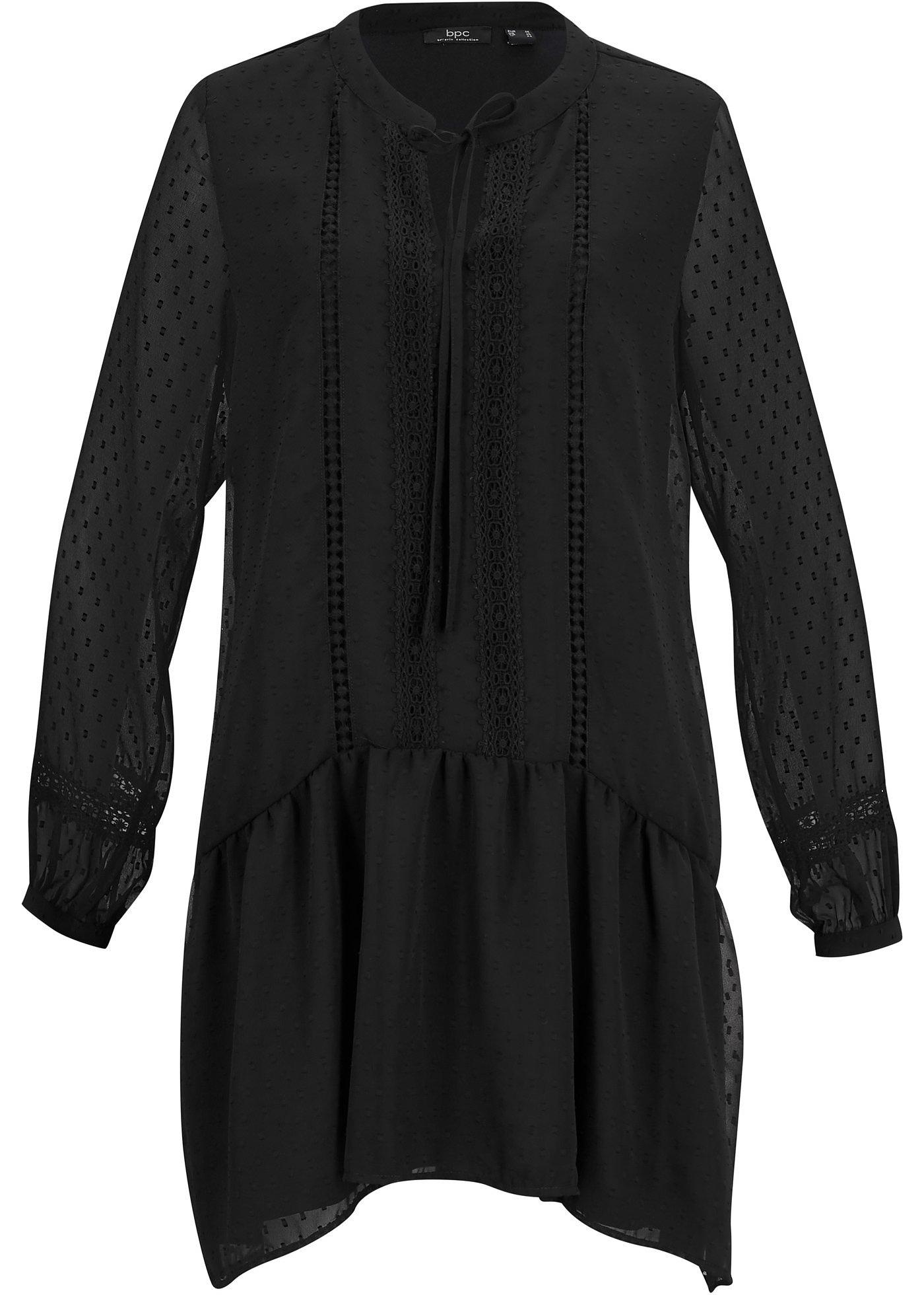 Robe en chiffon avec lien à nouer, manches longues