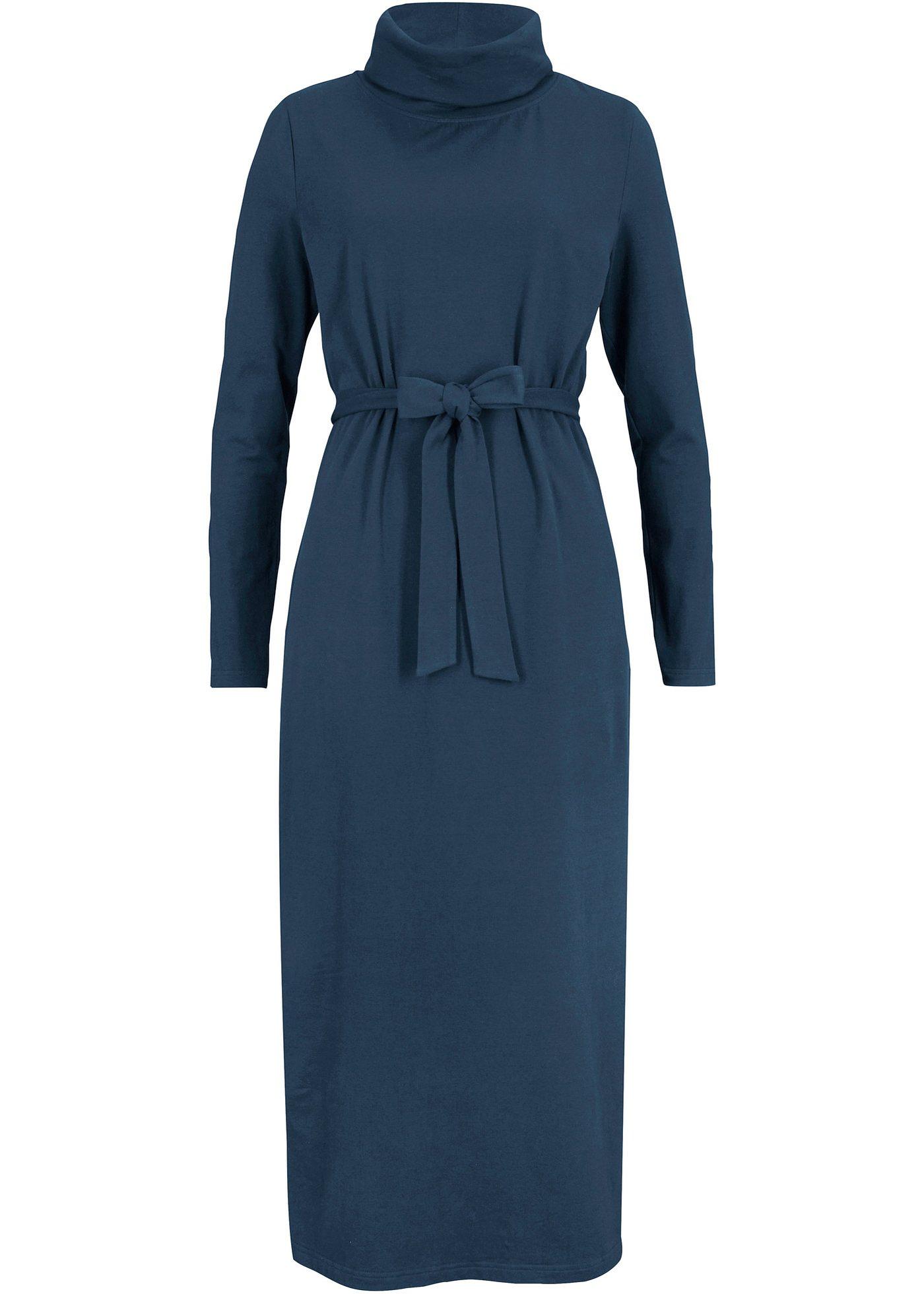 Robe longue en jersey à col roulé avec ceinture à nouer