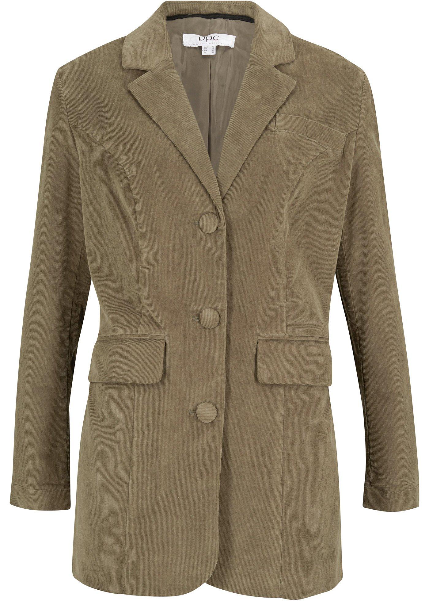 Blazer long ample en velours côtelé, manches longues