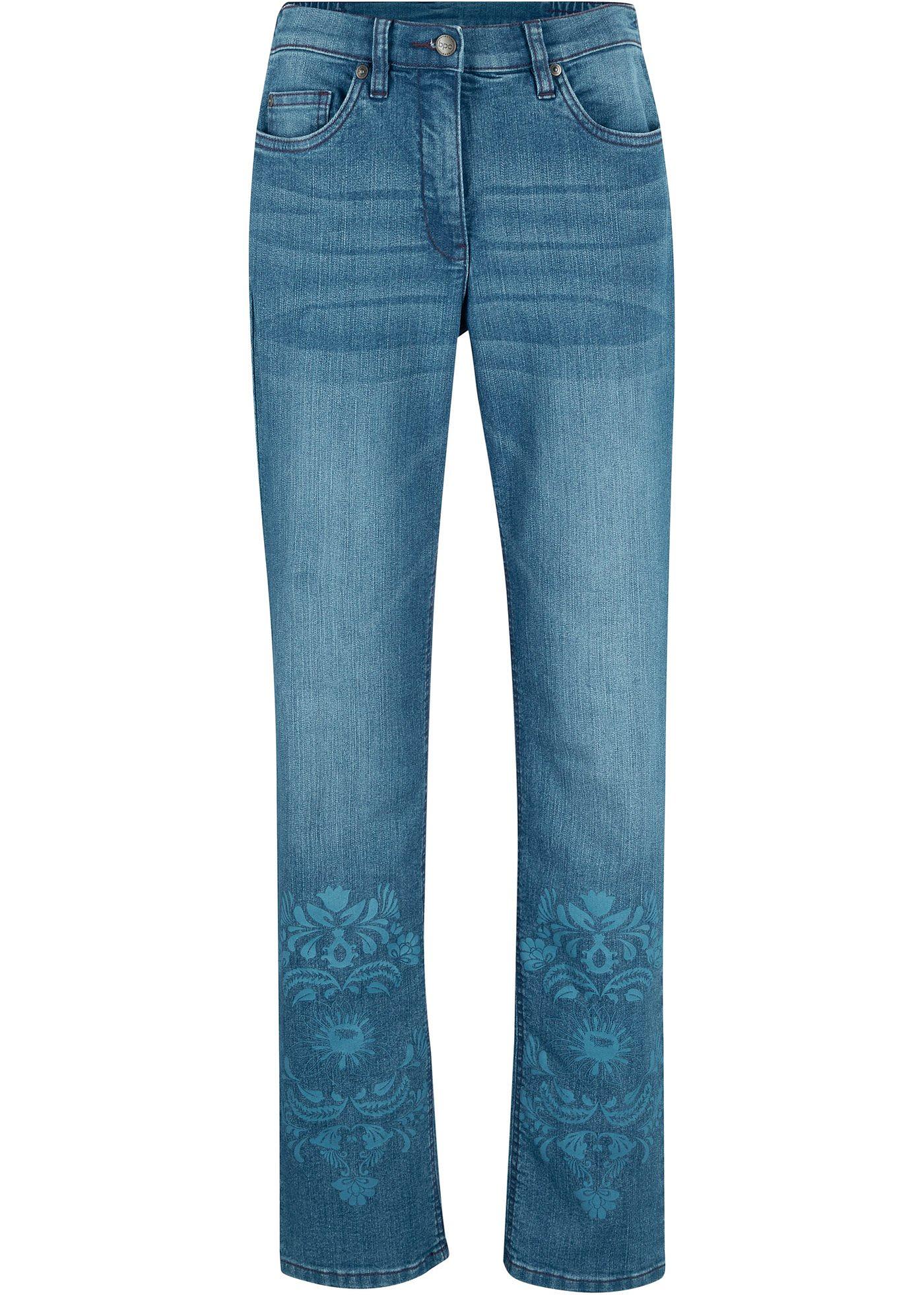 Jean avec taille élastiquée et imprimé, Straight Fit