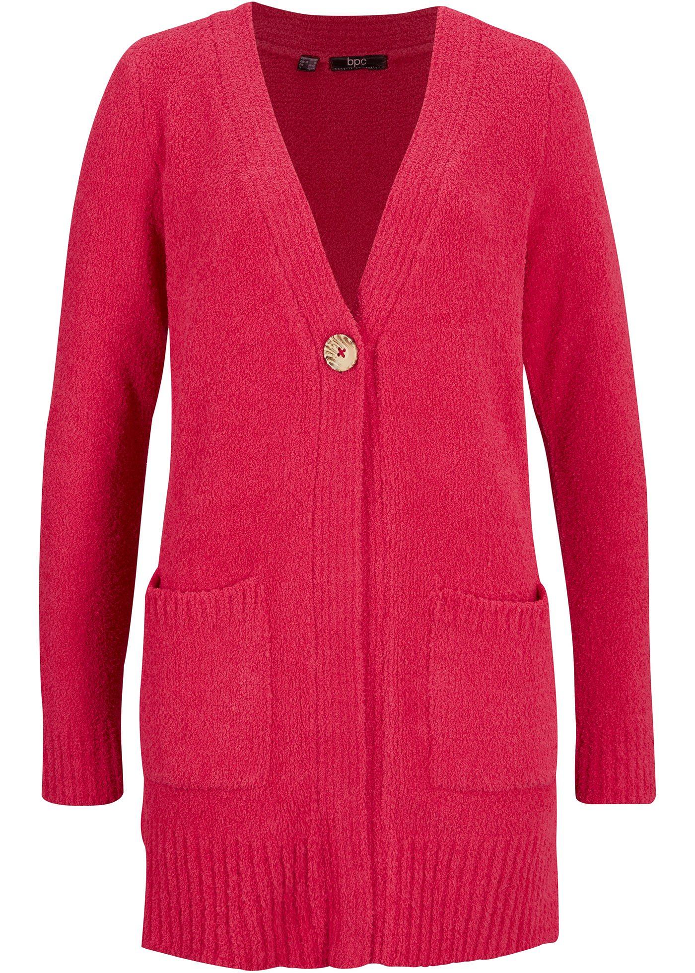 Gilet long en maille douillet avec bouton et poches