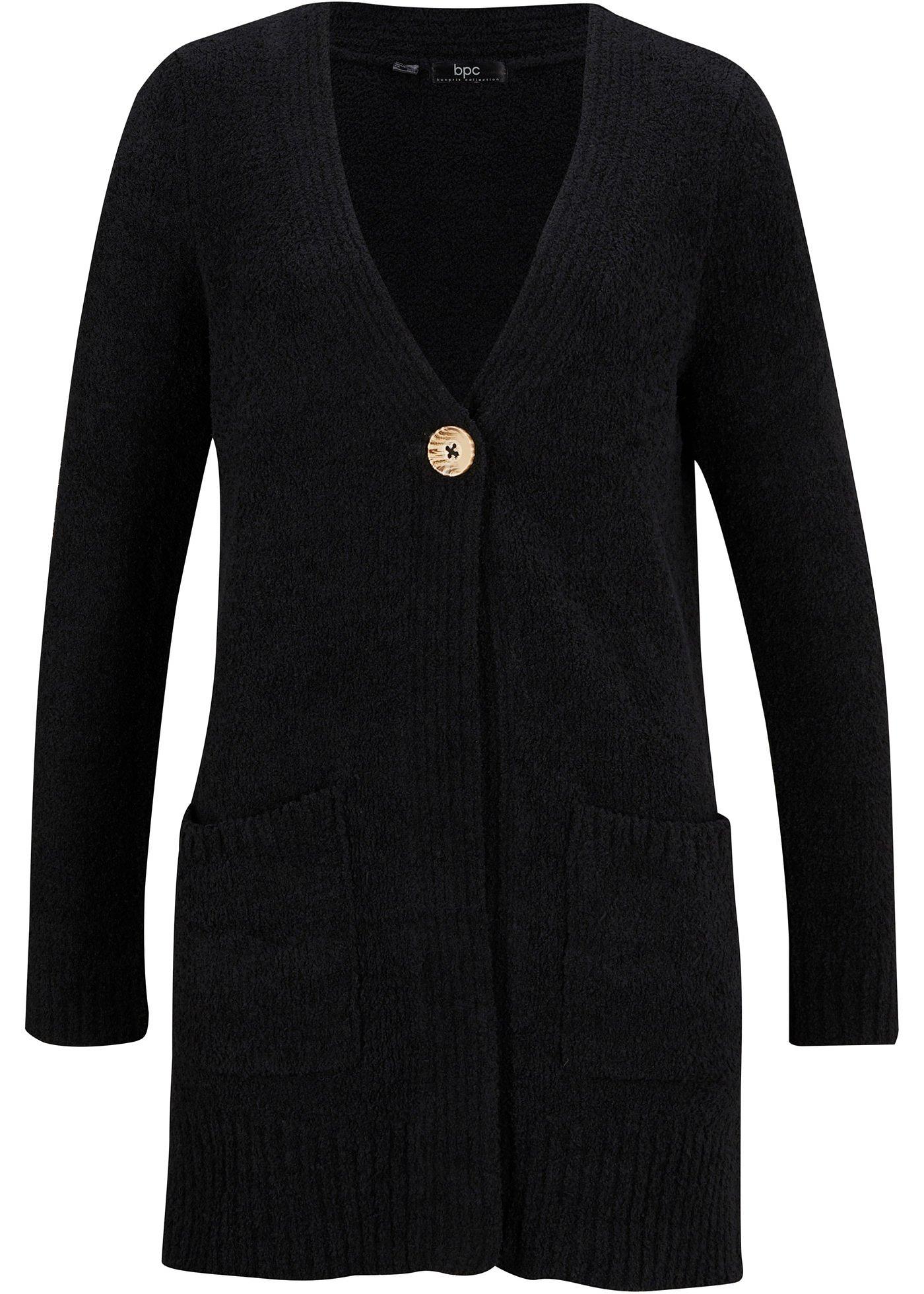 Gilet long en maille douillet avec bouton et poches