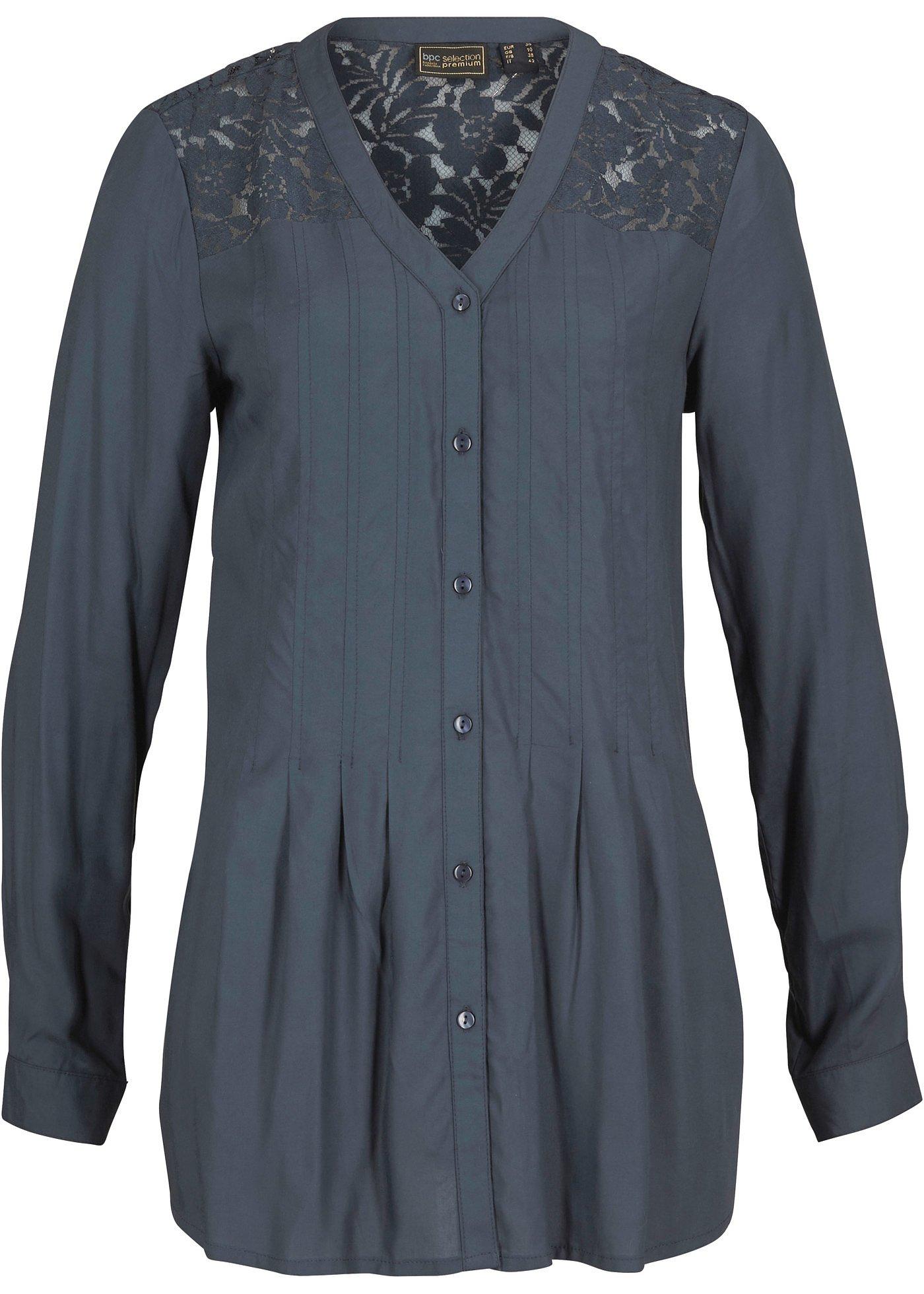 Chemisier long en viscose durable avec empiècement en dentelle