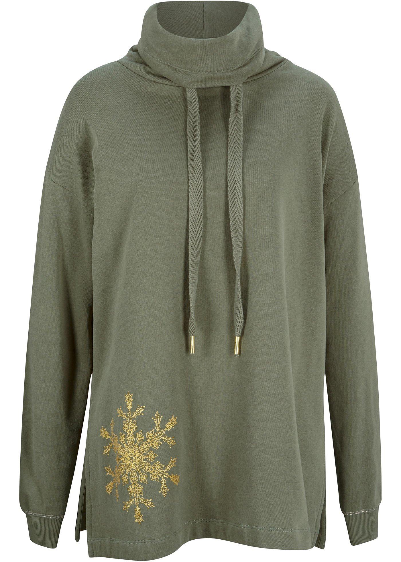 Sweat-shirt à col haut ample et imprimé placé