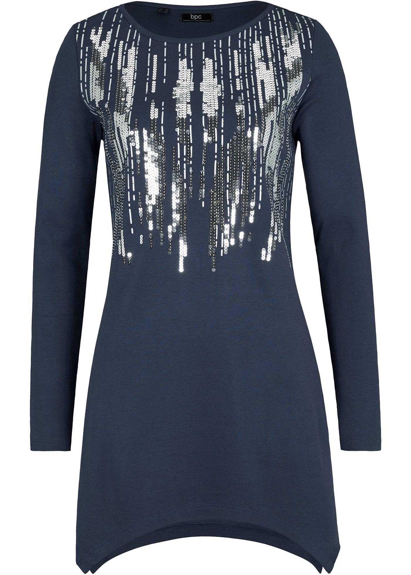 T-shirt coton manches longues à pans avec paillettes