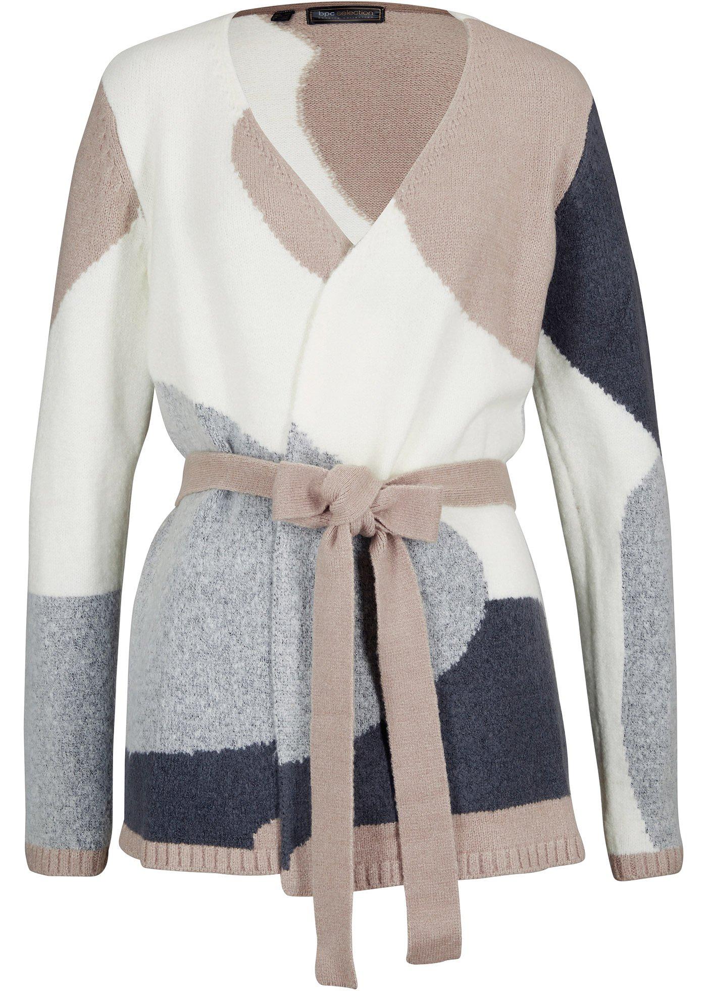 Gilet long en maille avec ceinture à nouer