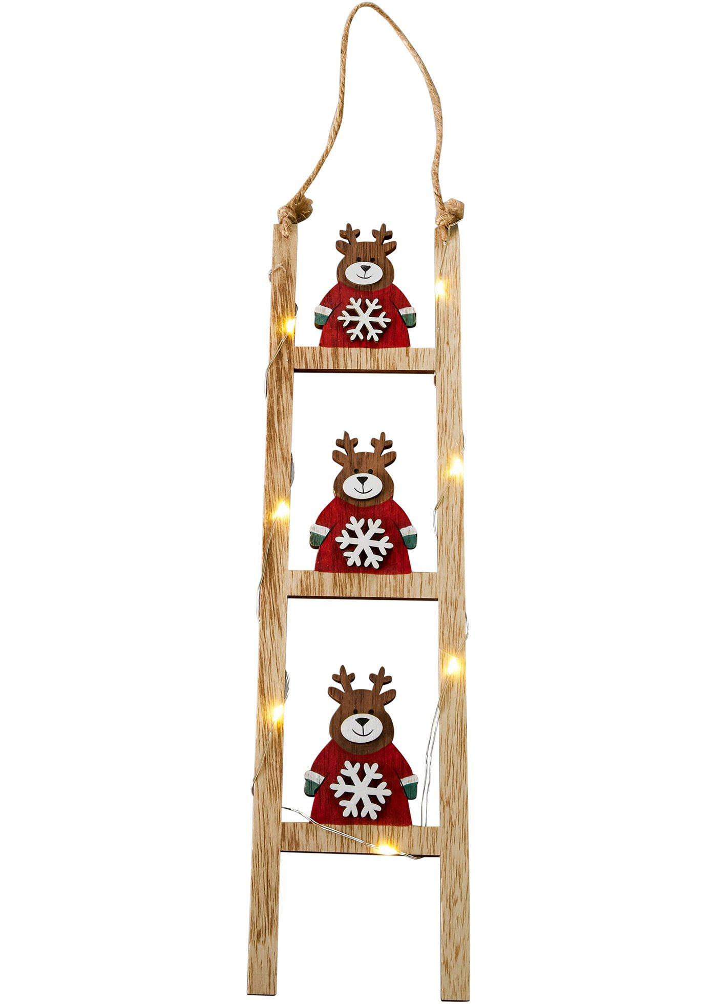 Objet déco LED avec rennes sur une échelle