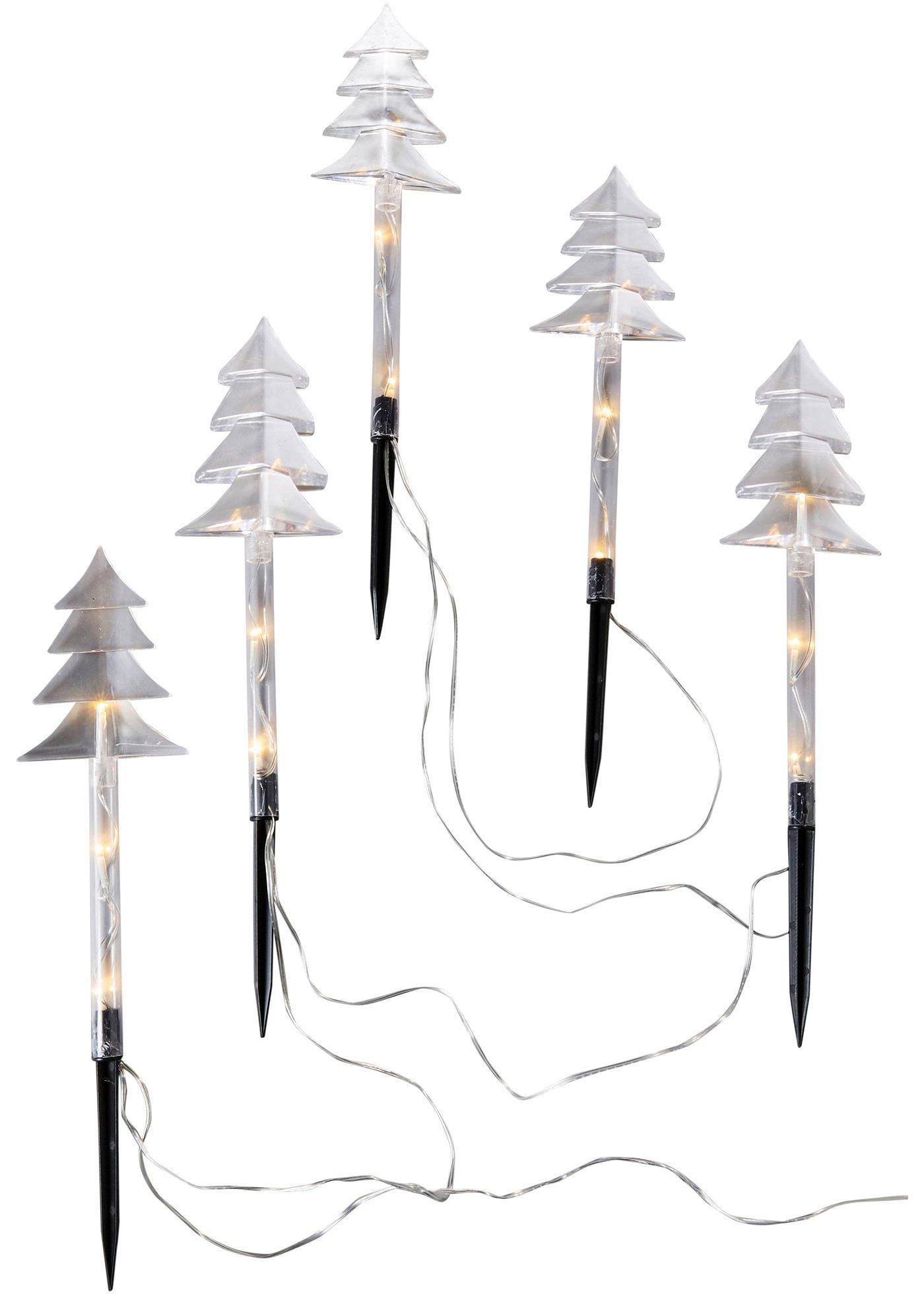 Objet déco LED sapins avec piquet de terre (Ens. 5 pces.)