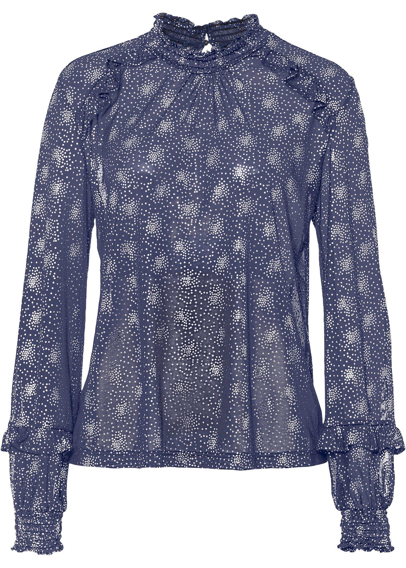 Blouse en mesh, imprimé feuille métallisée