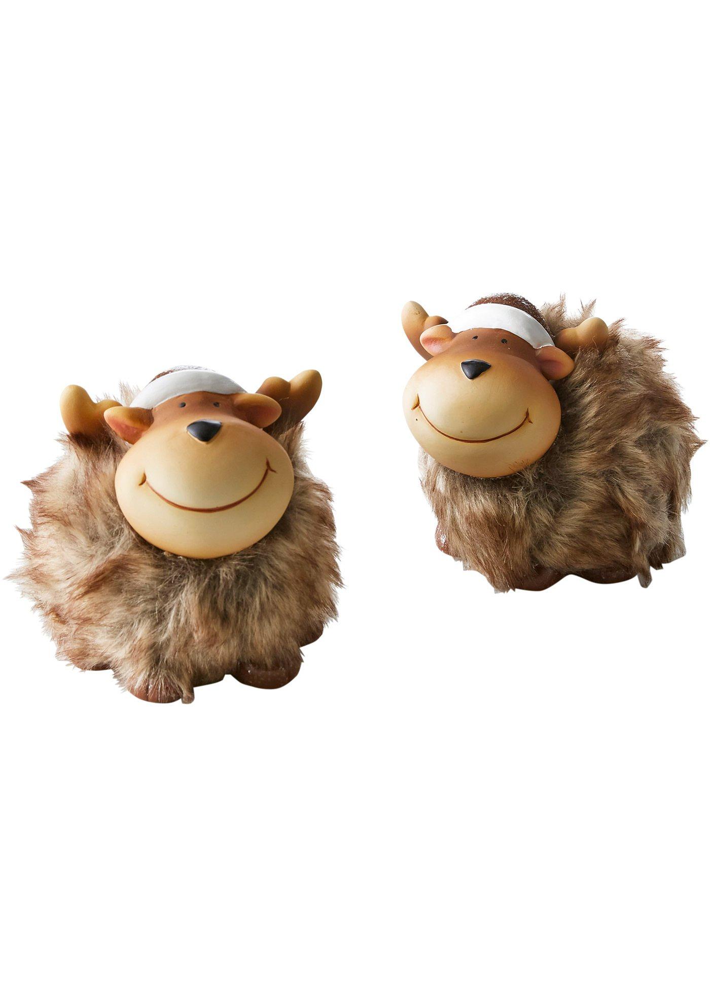 Lot de 2 figurines déco élan avec fourrure en peluche