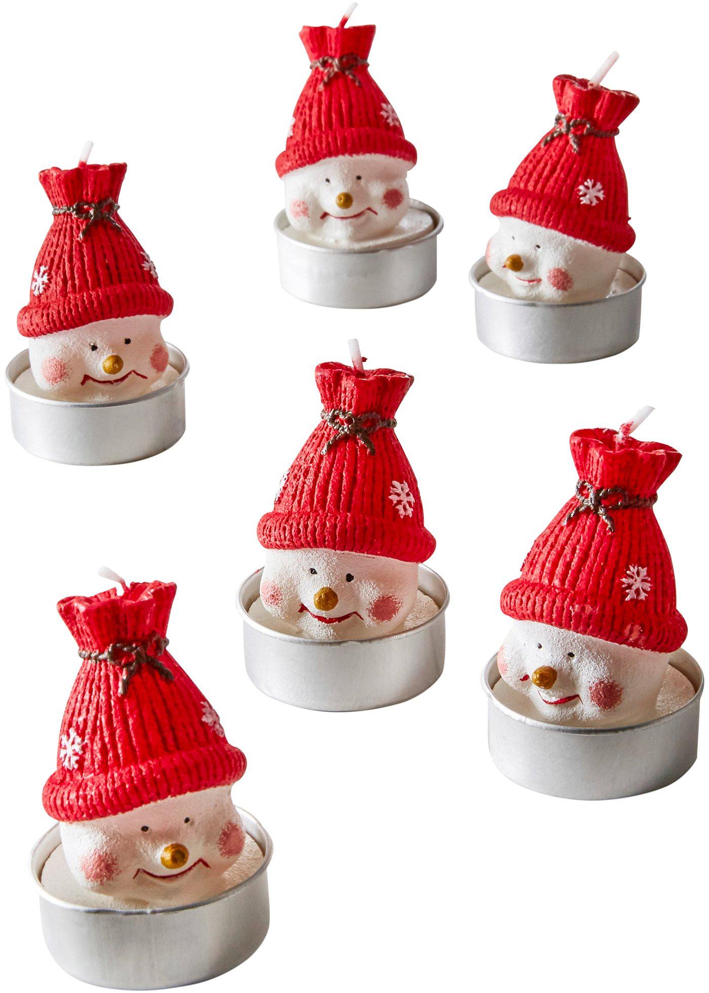 Lot de 6 bougies chauffe-plat avec têtes de bonhomme de neige