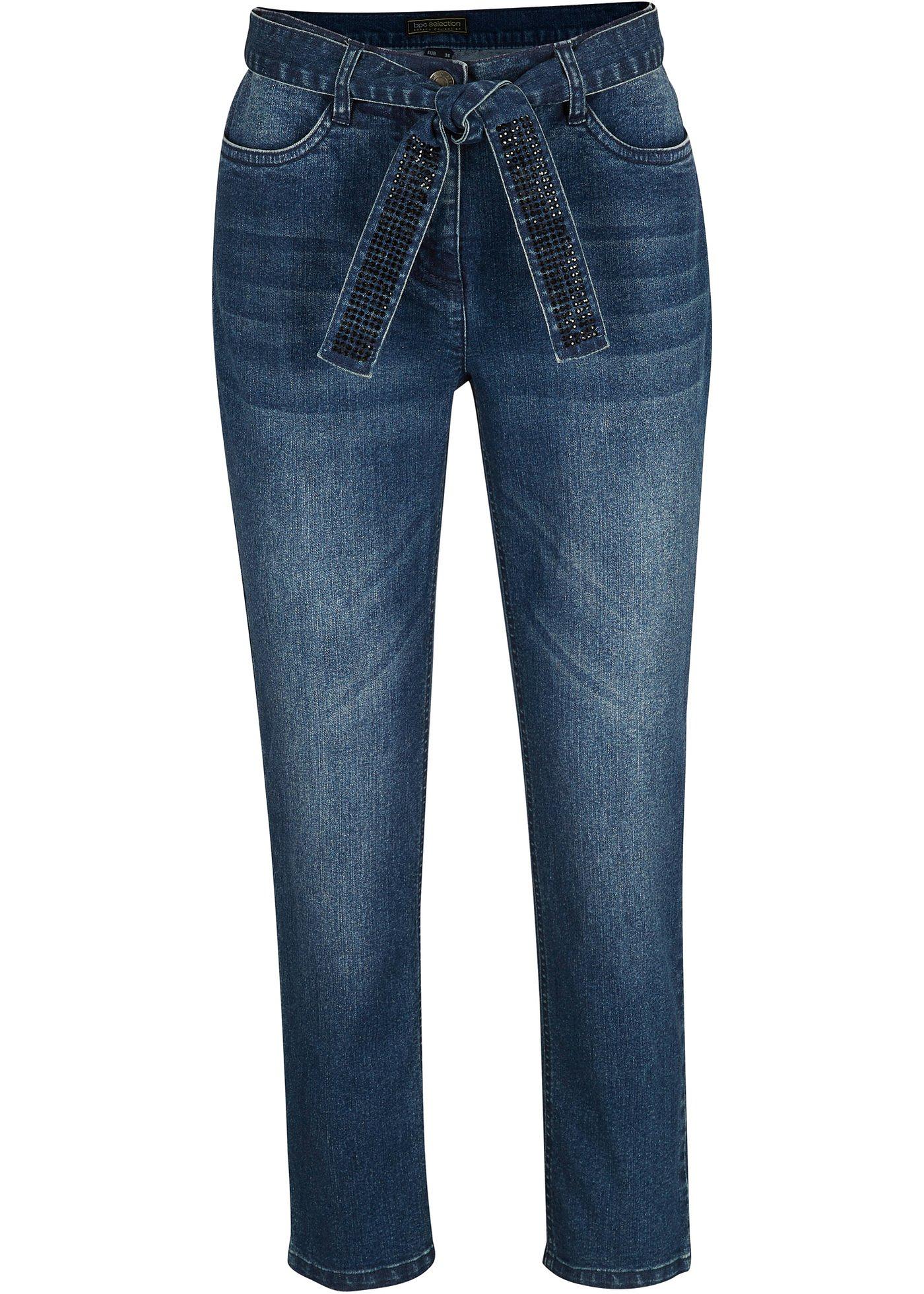 Jean 7/8 extensible avec ceinture brillante