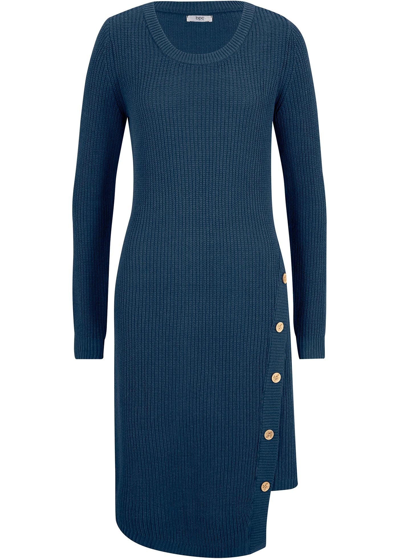 Robe en maille côtelée avec patte de boutonnage et base asymétrique