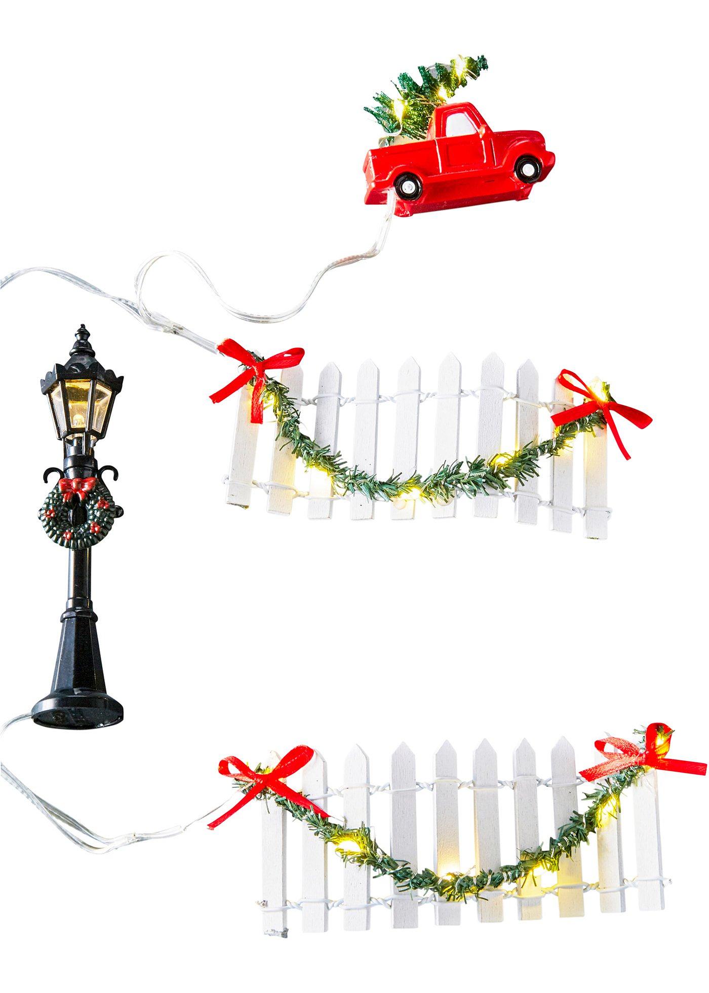 Décorations miniatures LED clôture, auto et lanterne (Ens. 6 pces.)