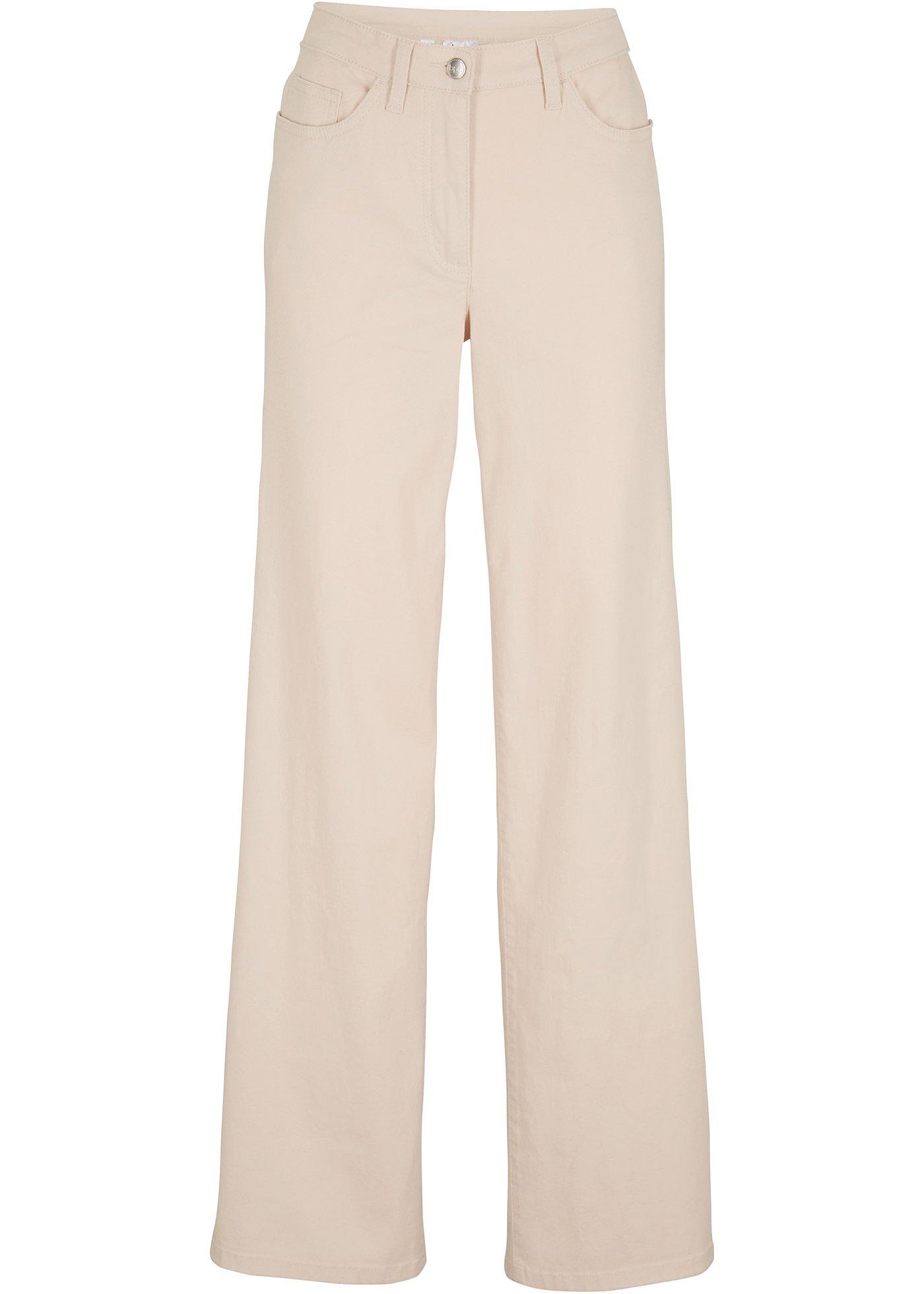 Pantalon extensible, taille haute, jambes larges