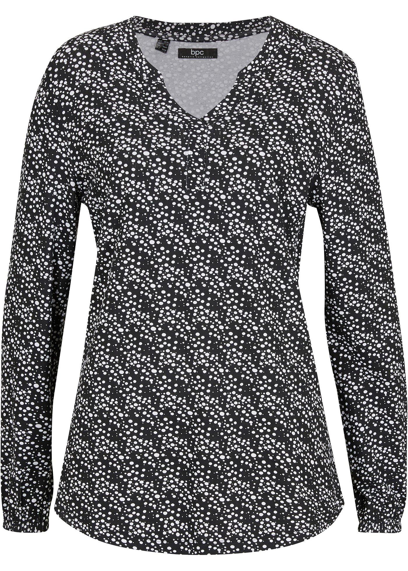 T-shirt manches longues imprimé avec col Henley