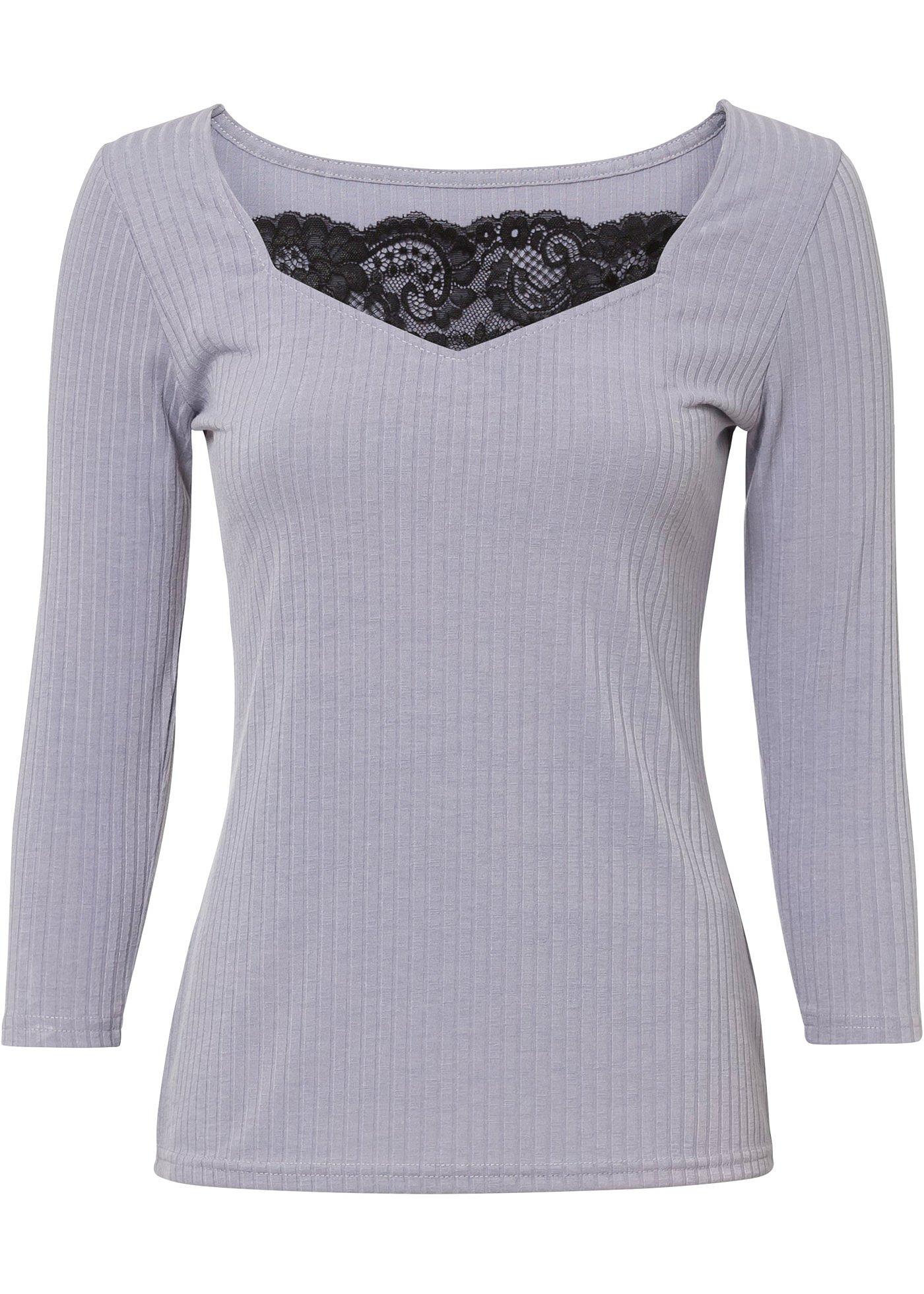 T-shirt côtelé à dentelle