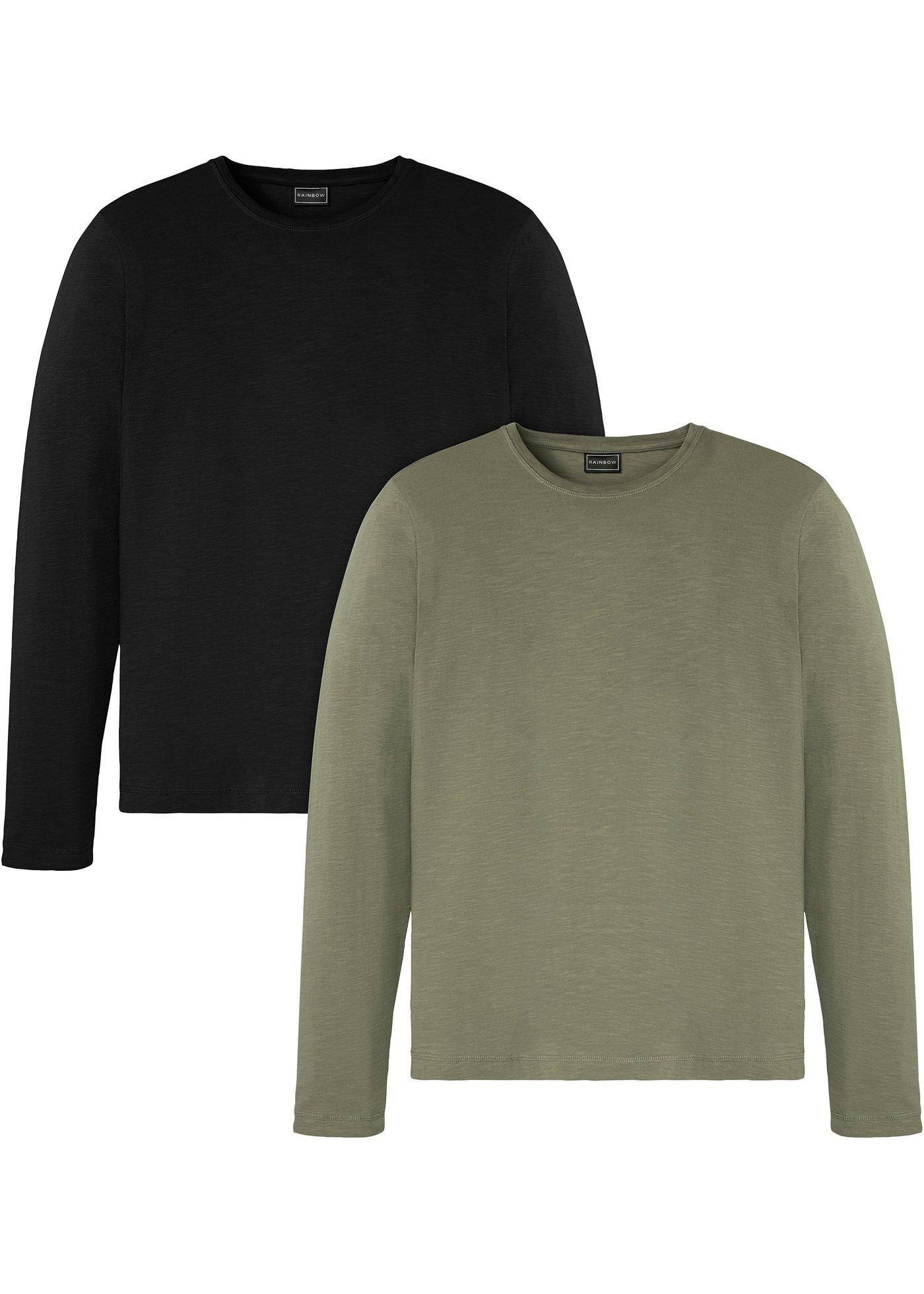 Lot de 2 T-shirts manches longues en fil flammé, Slim Fit