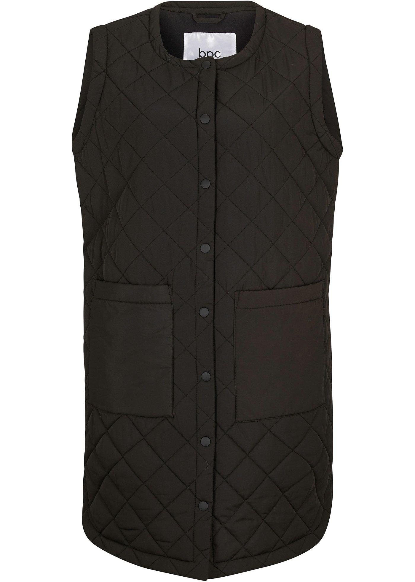 Gilet long sans manches matelassé avec fentes latérales