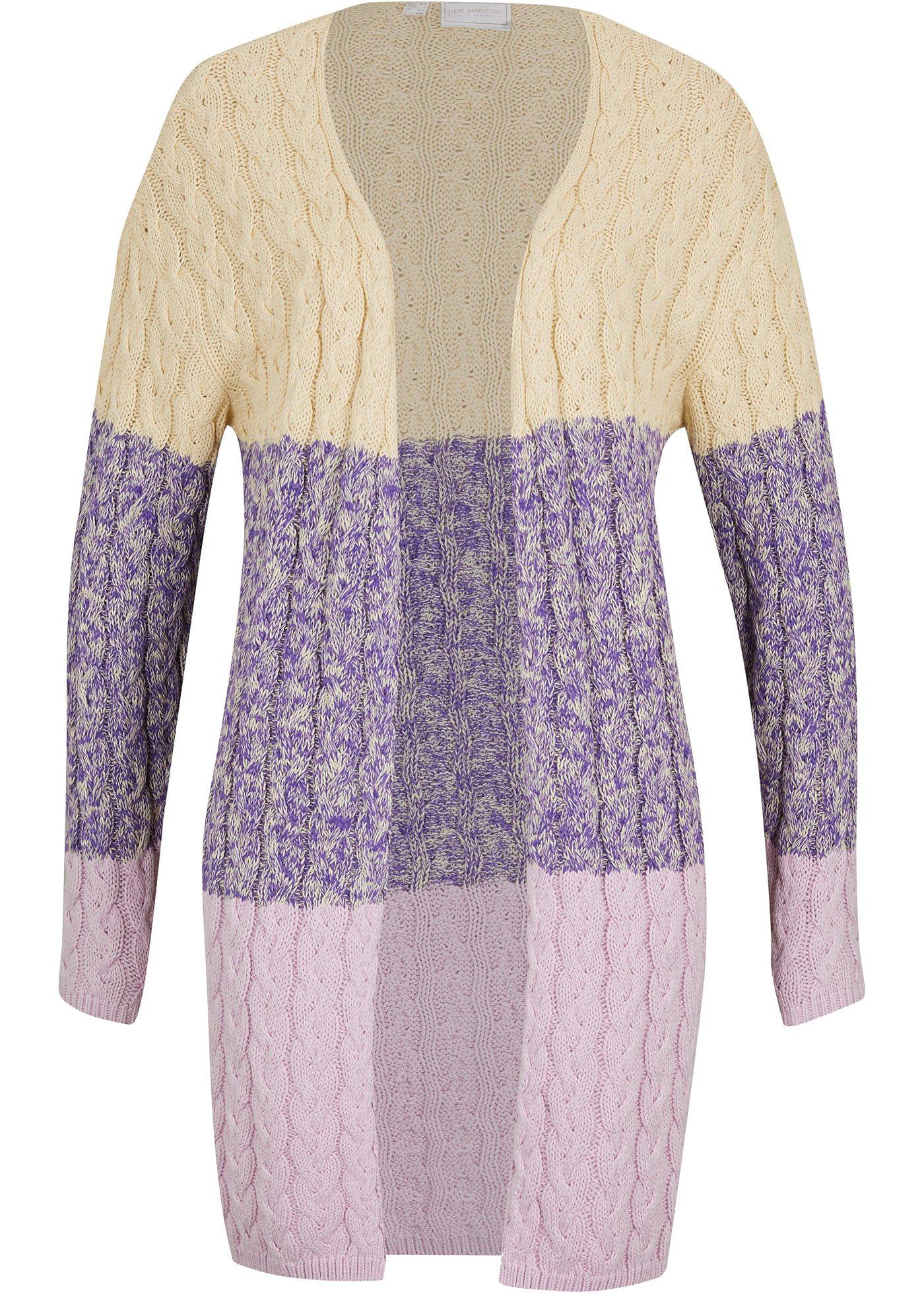 Gilet long en maille à motif torsadé et dégradé de couleur