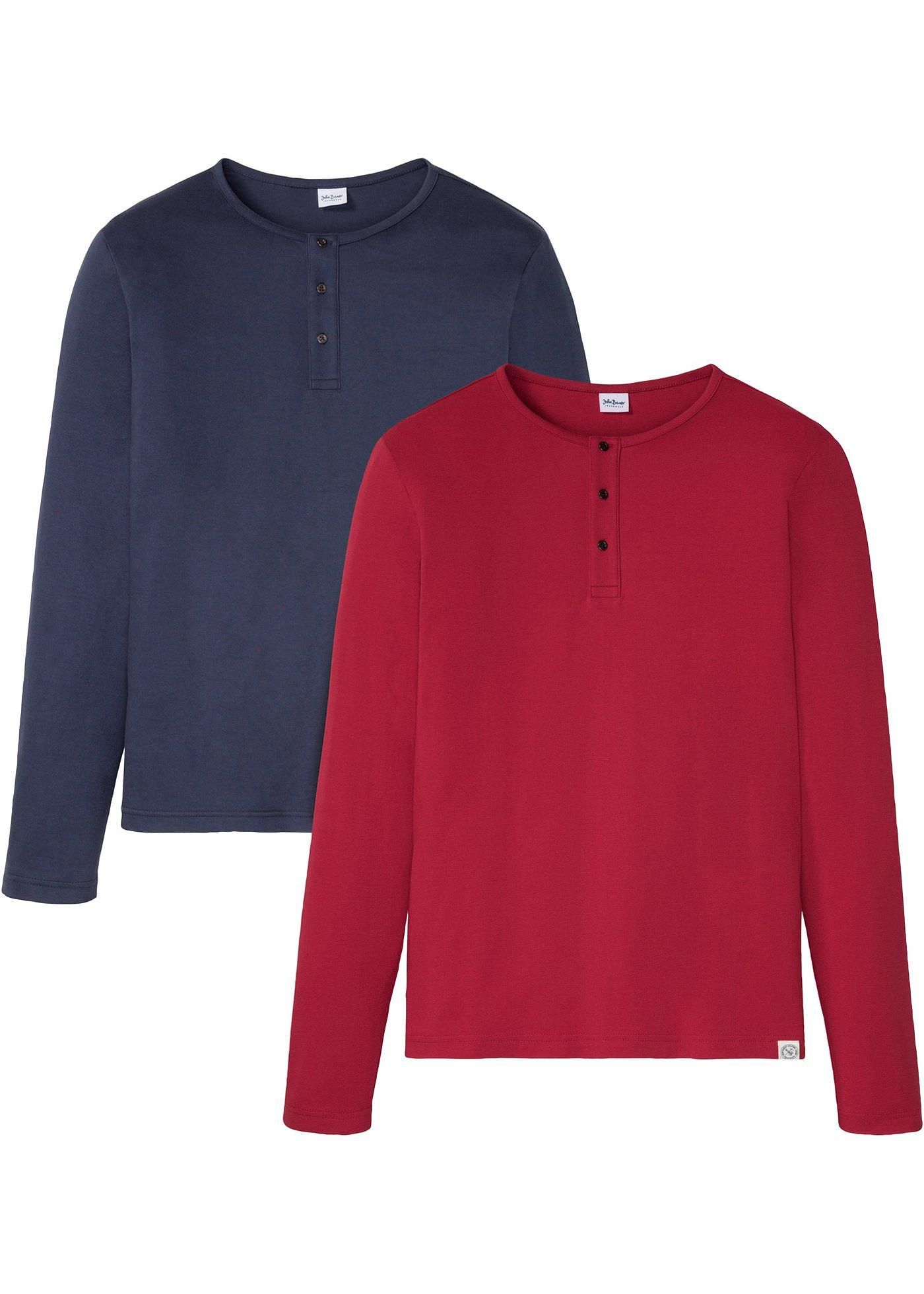 Lot de 2 T-shirts col Henley, manches longues