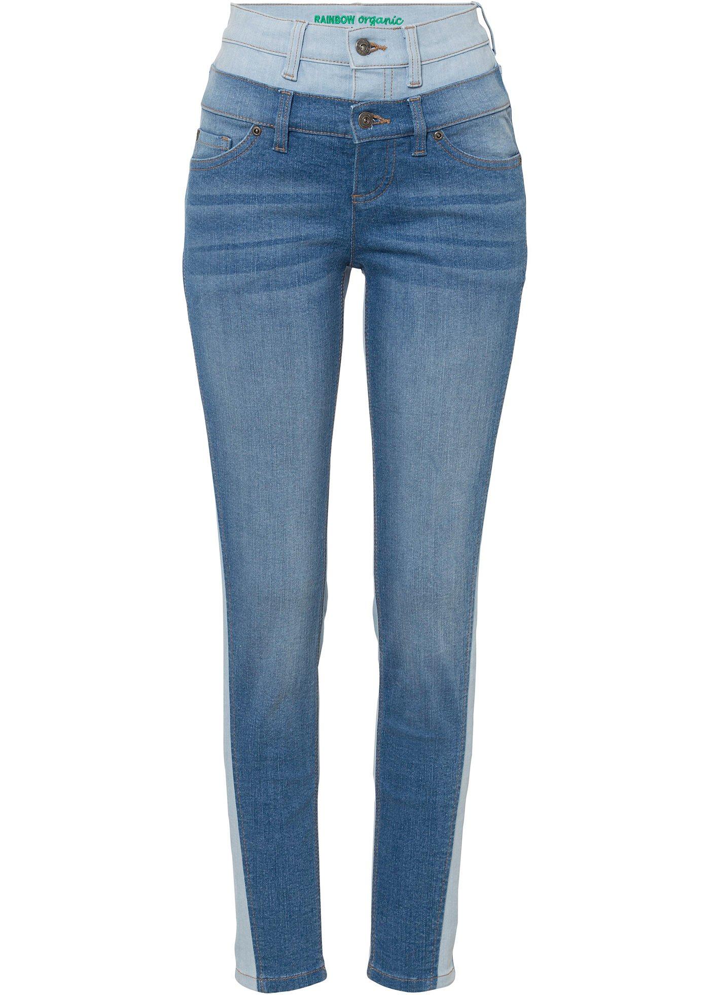 Jean skinny avec empiècement taille double en coton bio