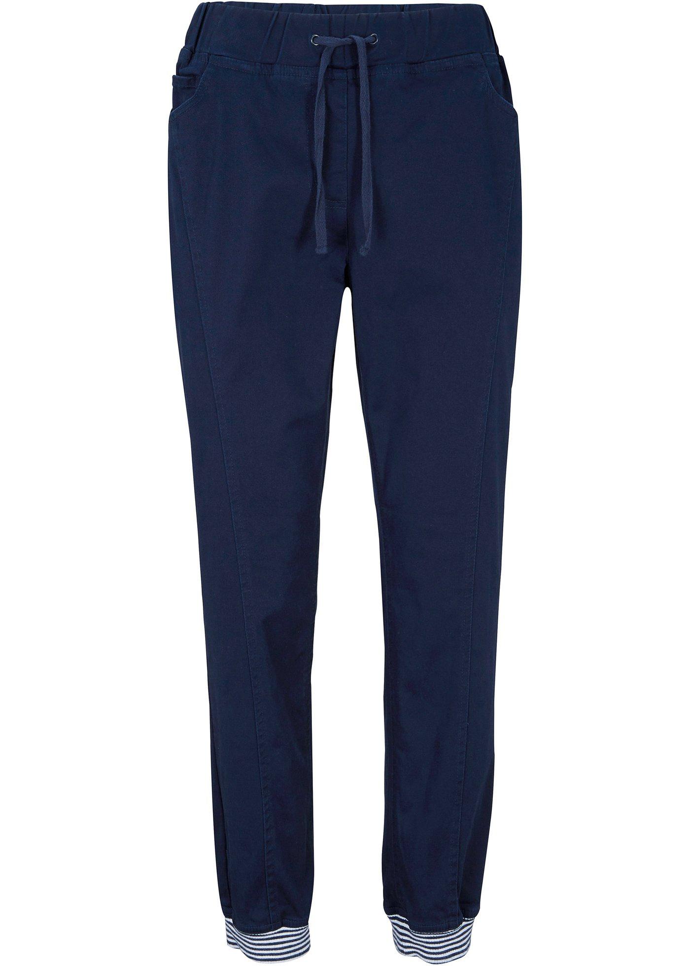 Pantalon twill avec bords-côtes rayés et coutures d'empiècement