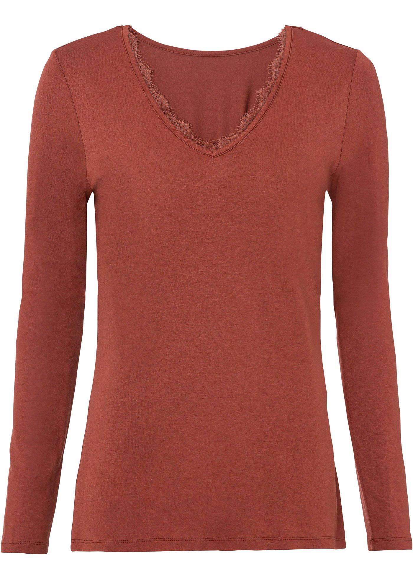 T-shirt manches longues à empiècement dentelle