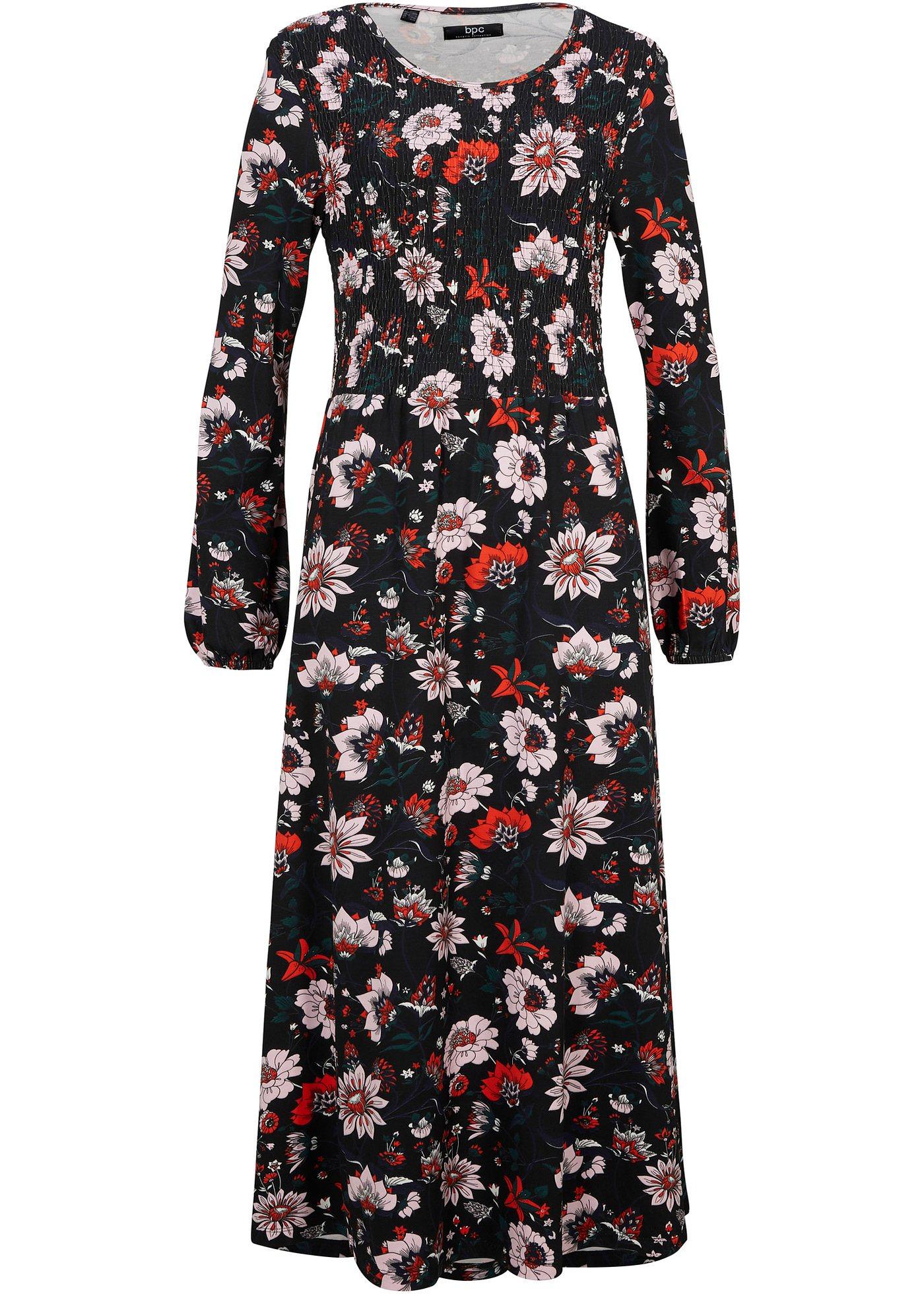 Robe mi-mollet à buste smocké