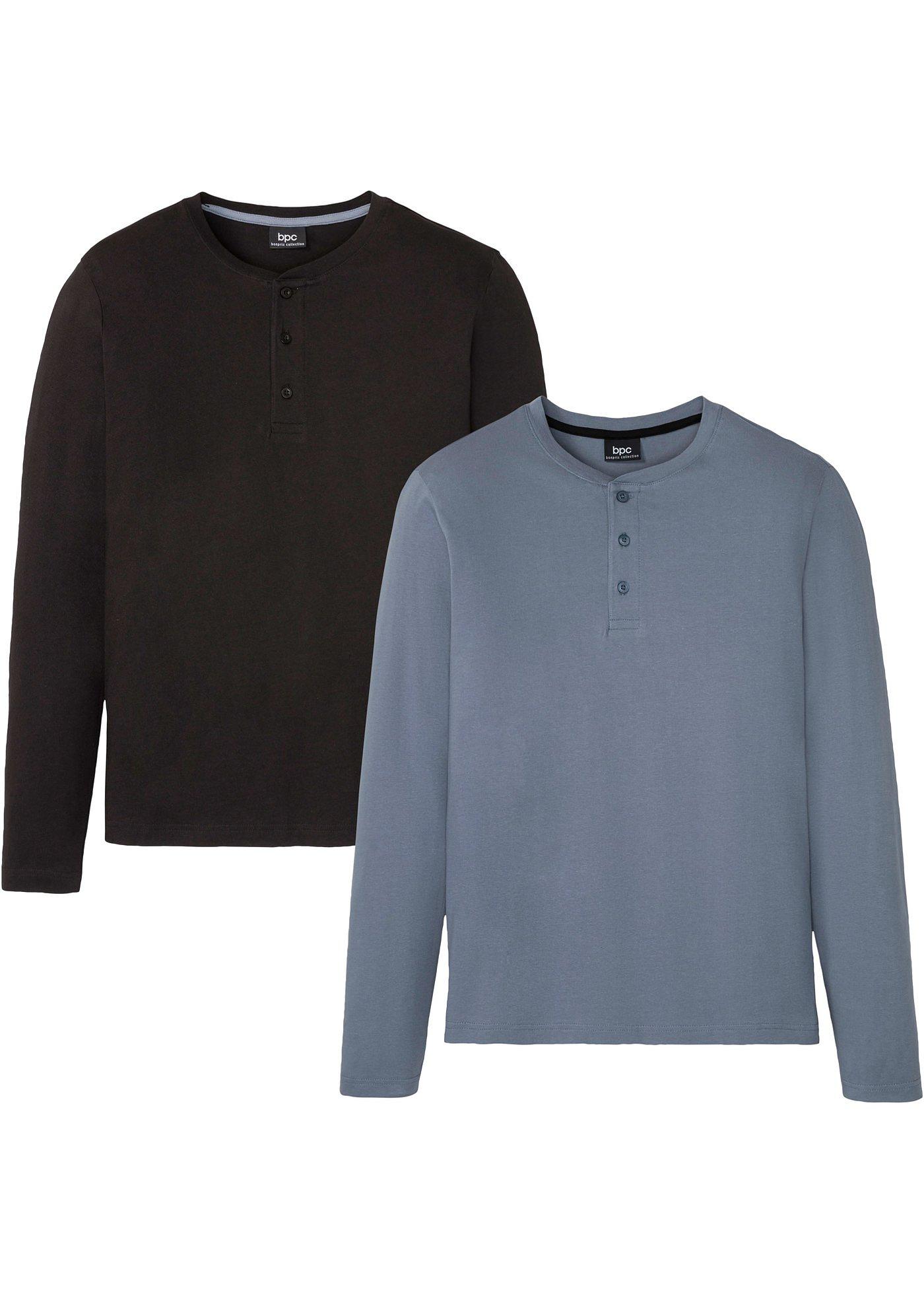 Lot de 2 T-shirts col Henley manches longues