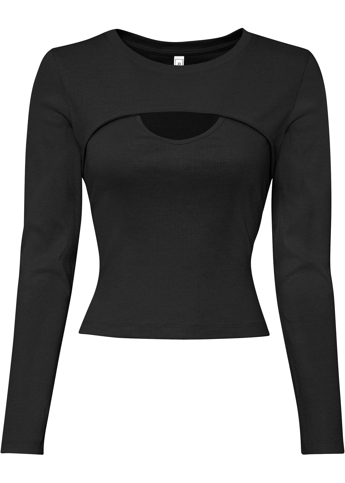 T-shirt côtelé 2 en 1 avec découpe en coton bio