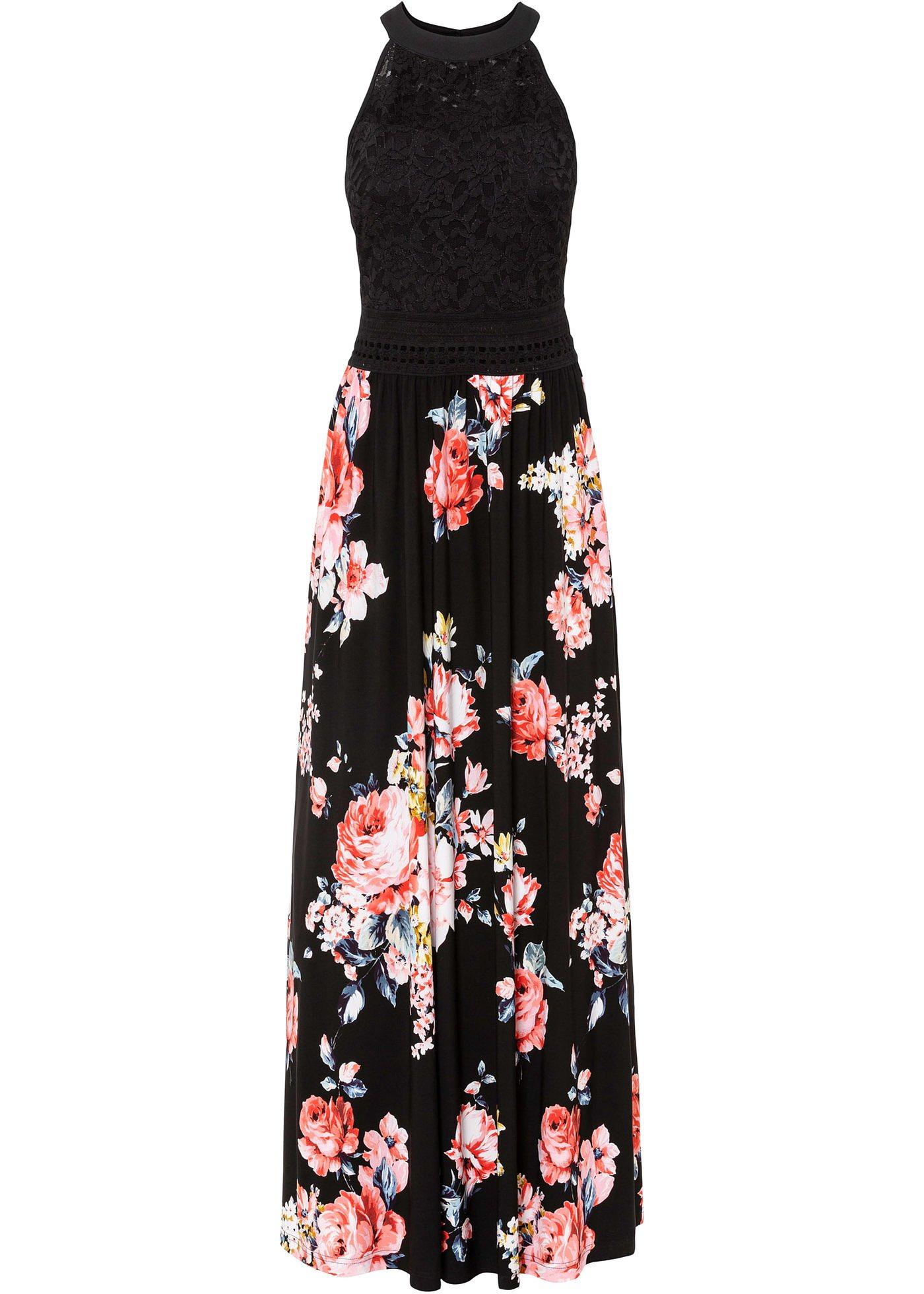 Robe longue estivale à imprimé floral et dentelle