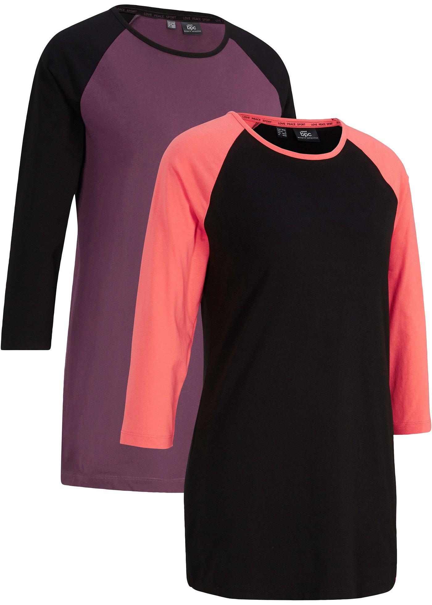 Lot de 2 T-shirts de sport en coton, manches 3/4