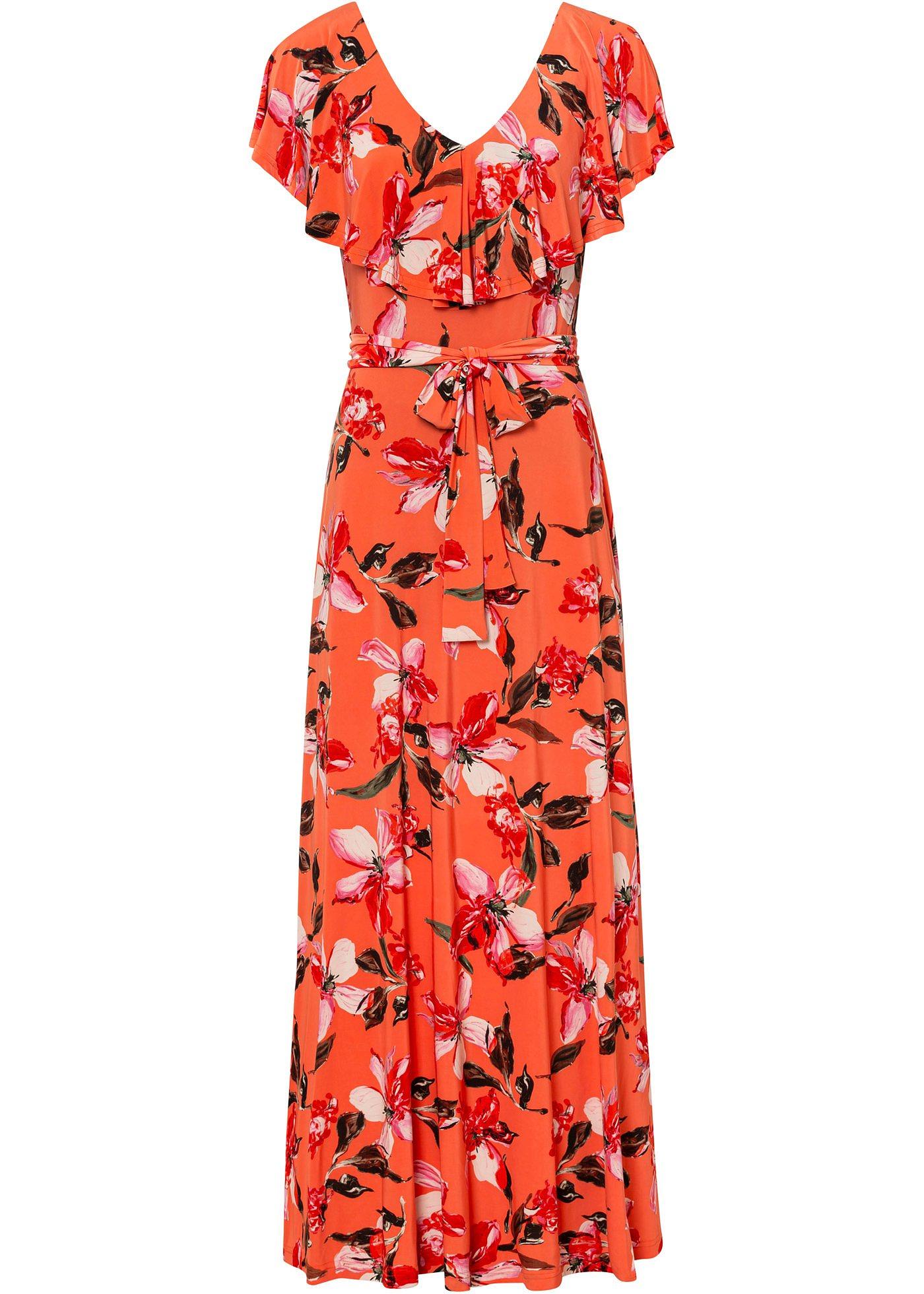 Robe longue à volant avec ceinture