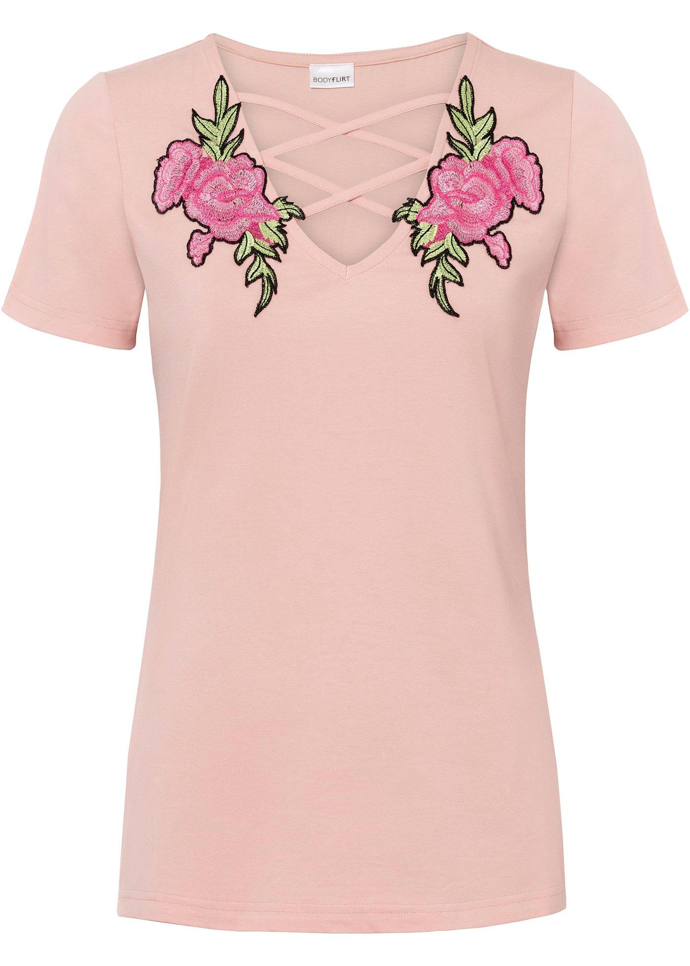 T-shirt avec roses brodées