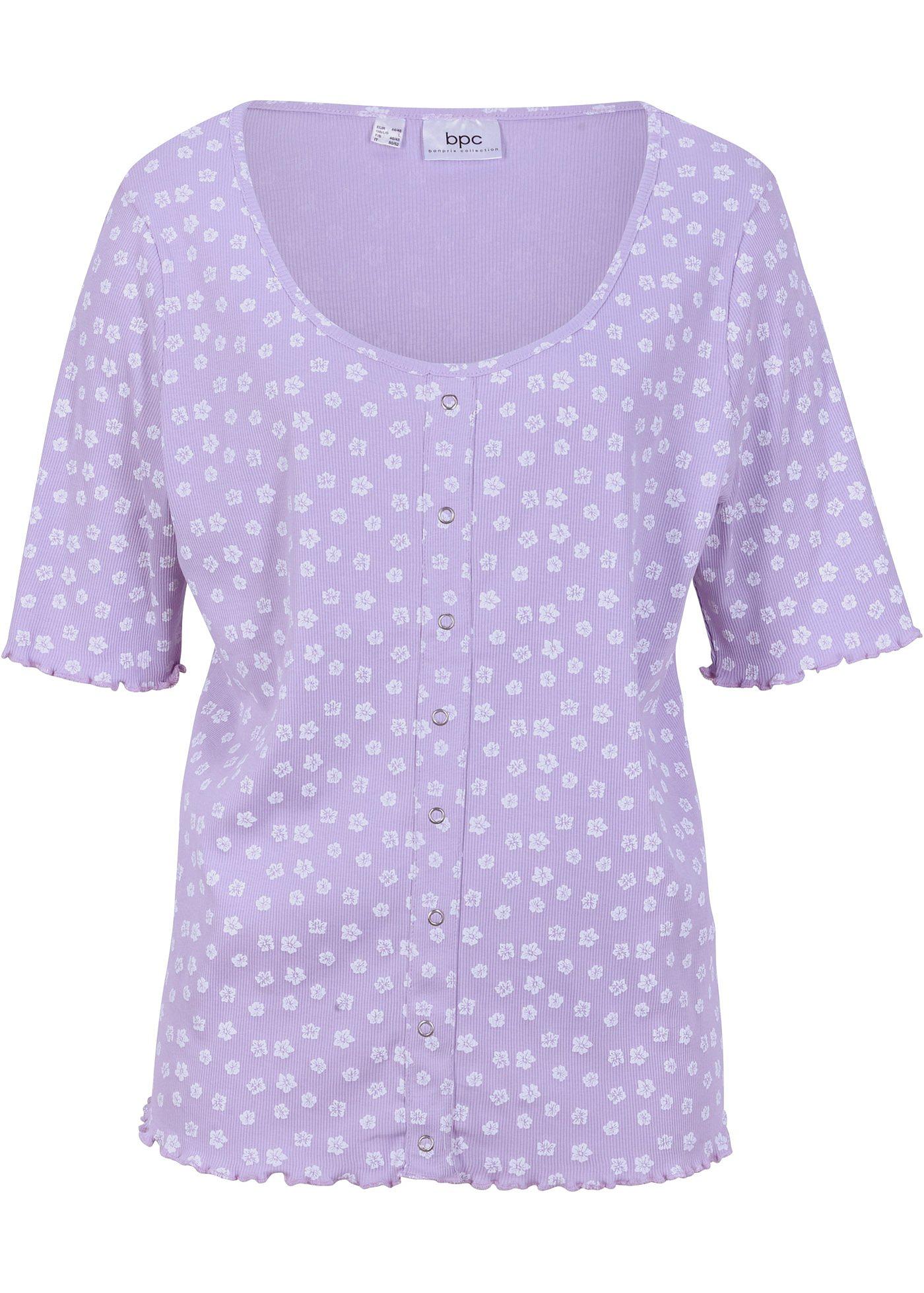 T-shirt côtelé avec imprimé floral, mi-manches