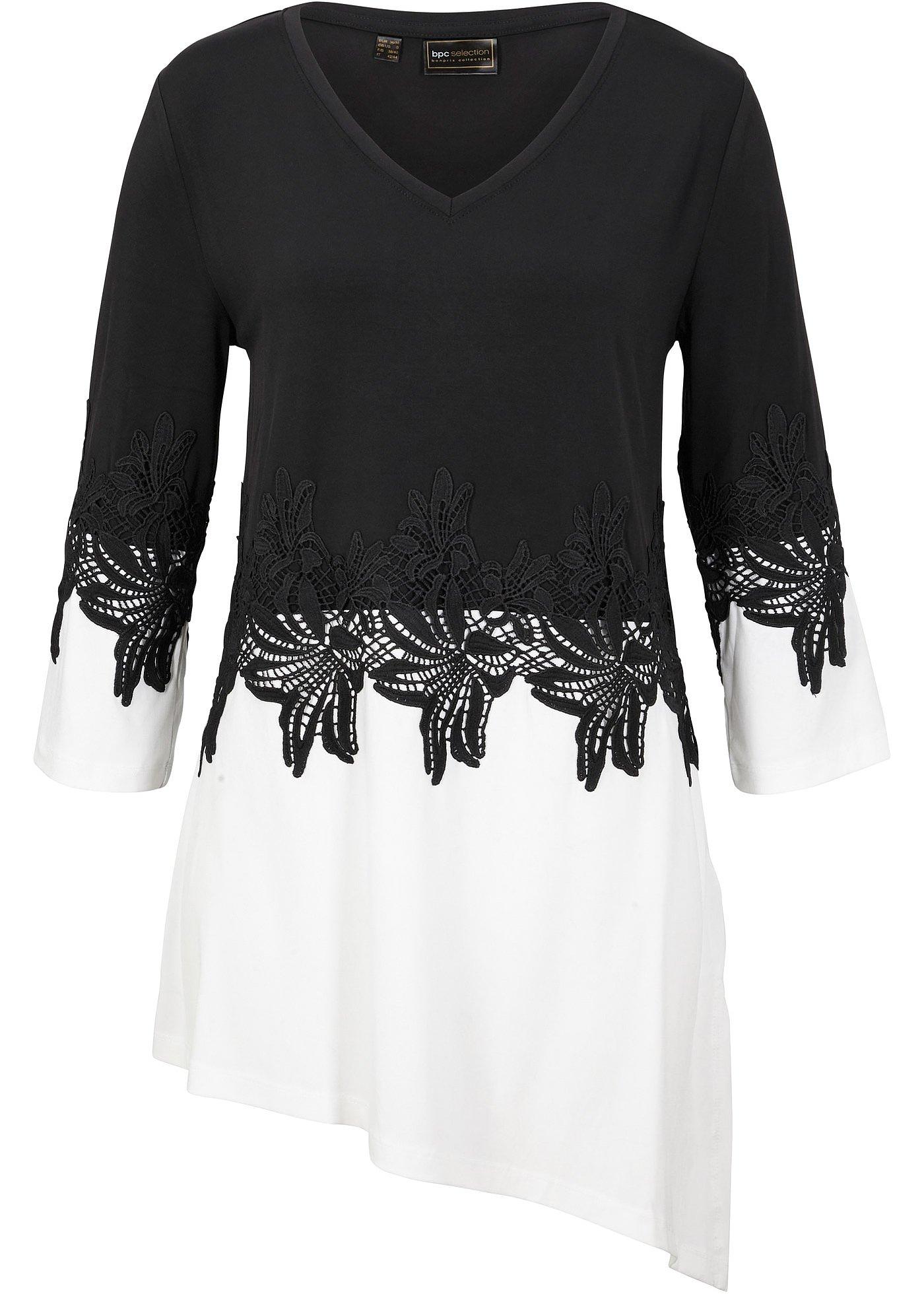 T-shirt long de coupe asymétrique avec dentelle