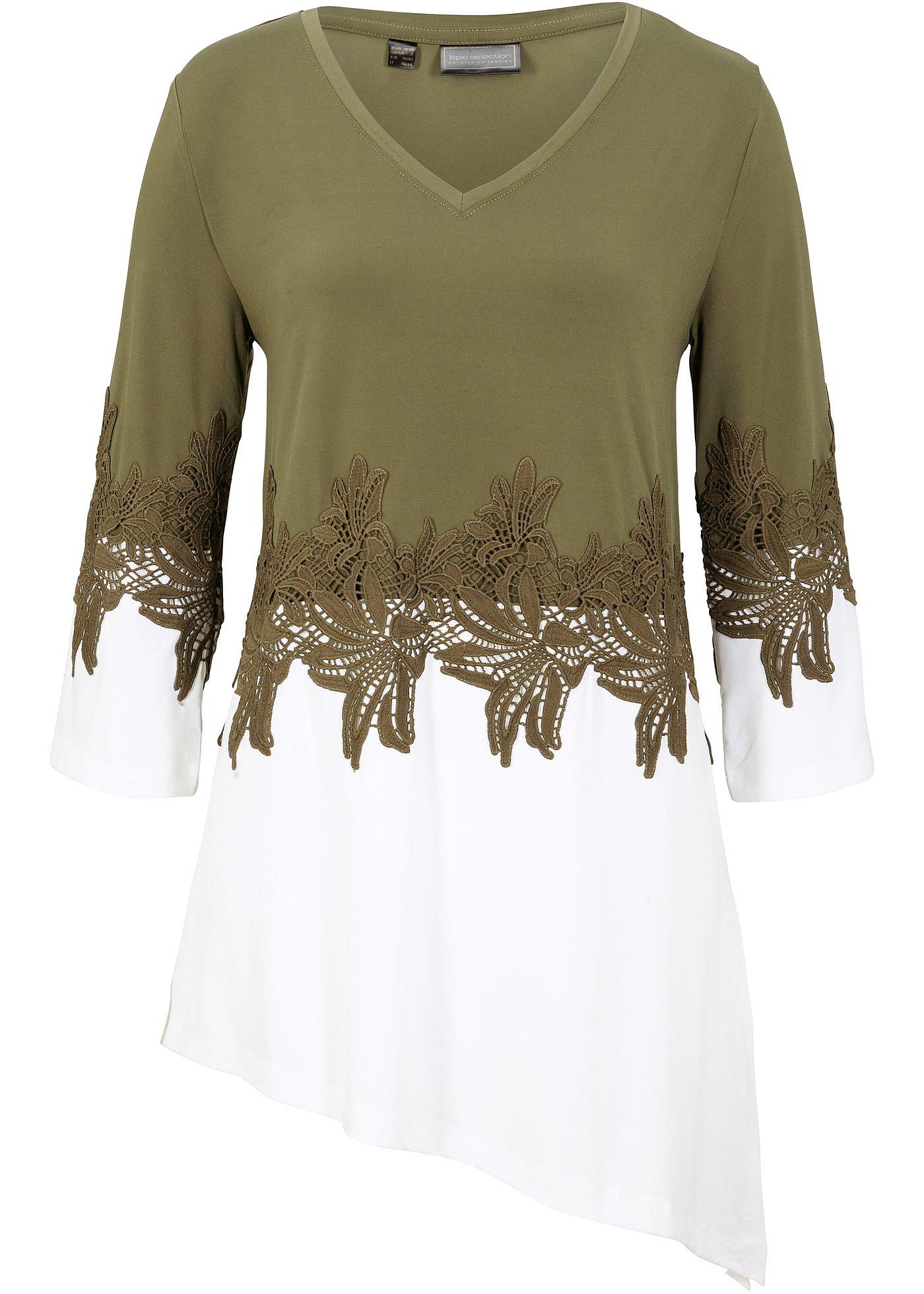 T-shirt long de coupe asymétrique avec dentelle