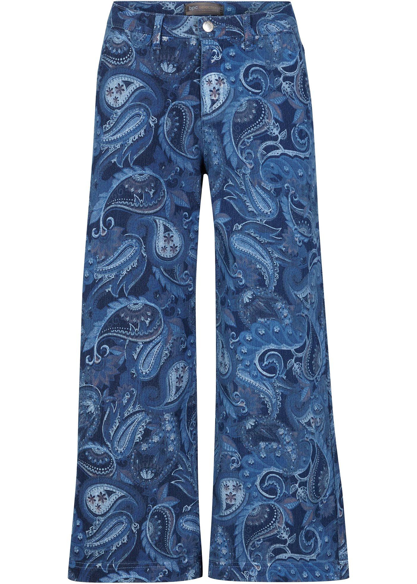 Jupe-culotte en jean extensible 7/8 imprimé paisley