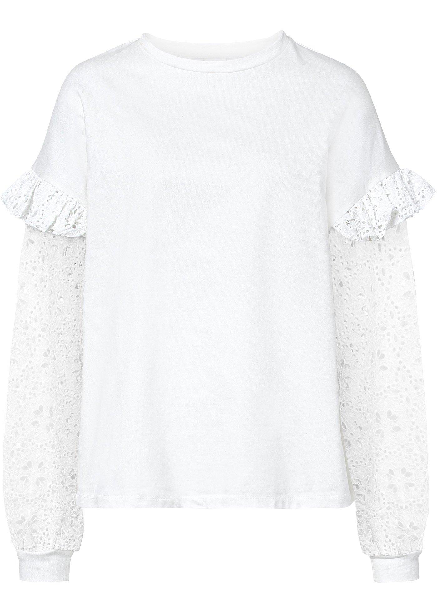 Sweat-shirt à broderie ajourée et ruchés