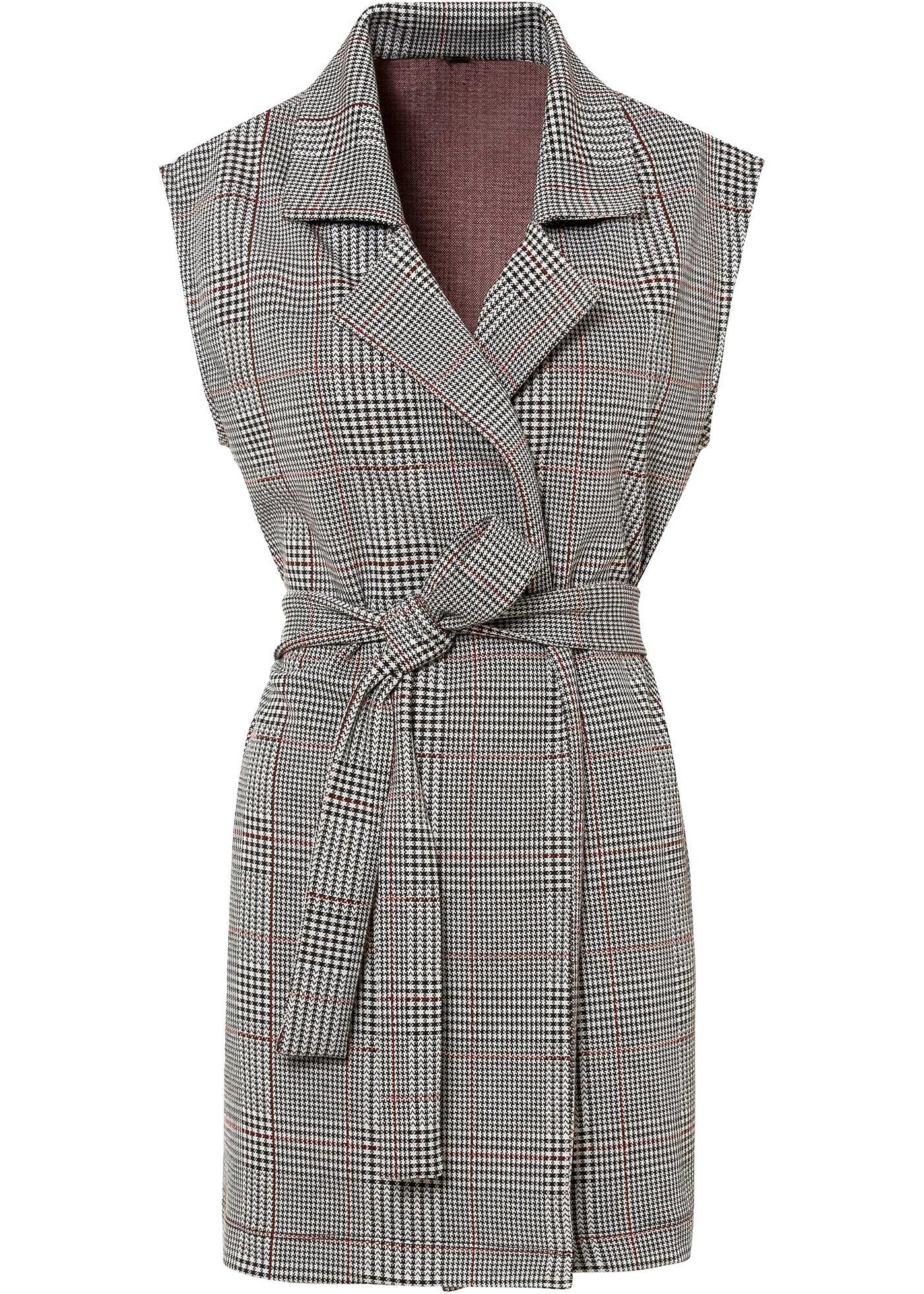 Veste longue sans manches à carreaux